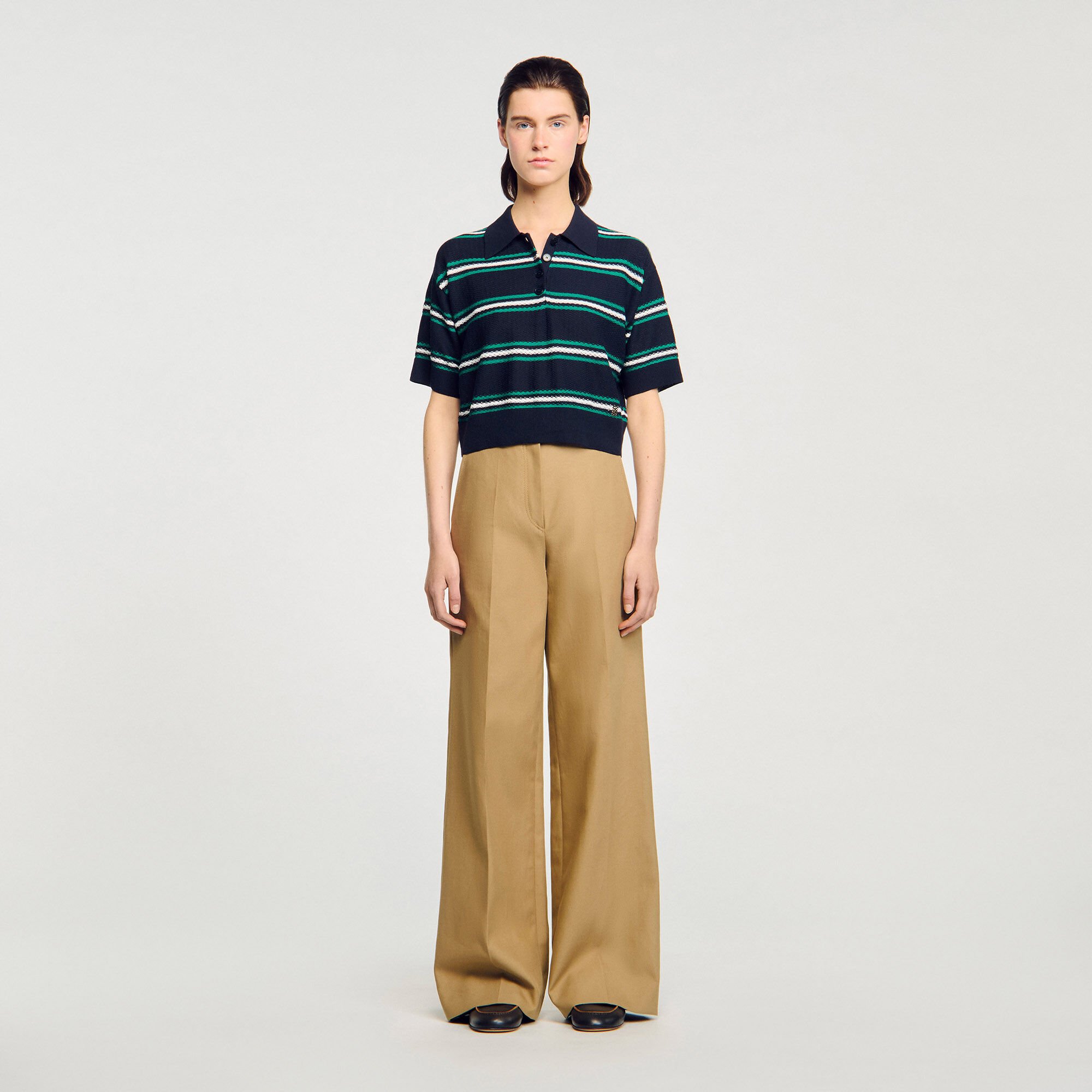 Polo-neck striped sweater