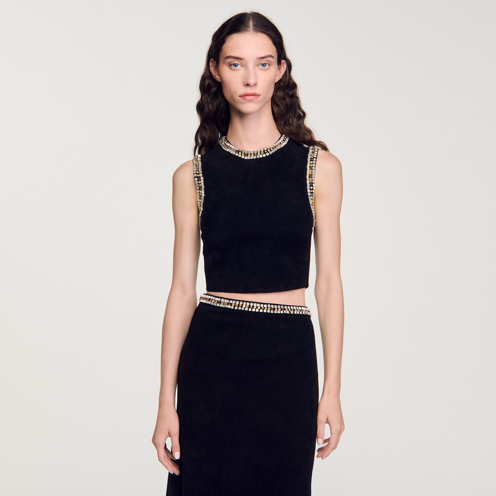 Jewellery-neck knit top black / gray For Women | Sandro Paris
