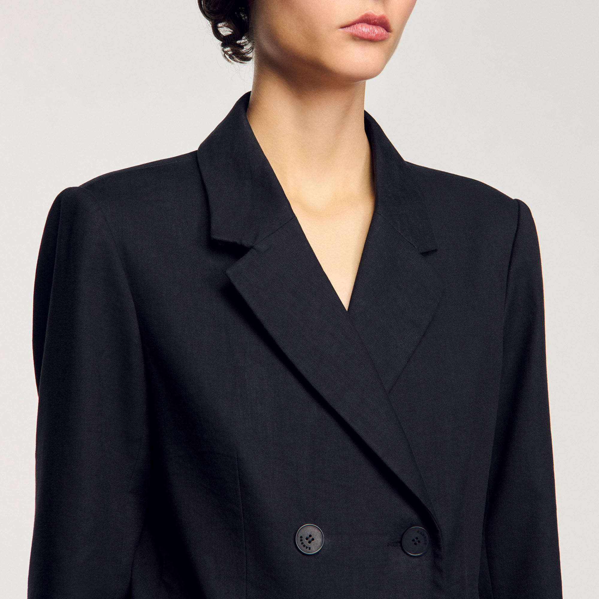 【SANDRO】 Double-breasted suit jacket Double-breasted suit jacket black / gray For Women | Sandro