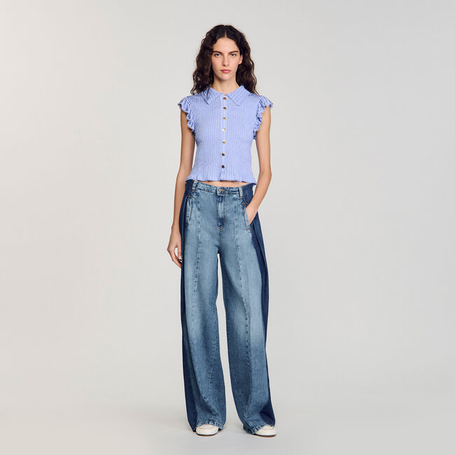 Striped smocked T-shirt