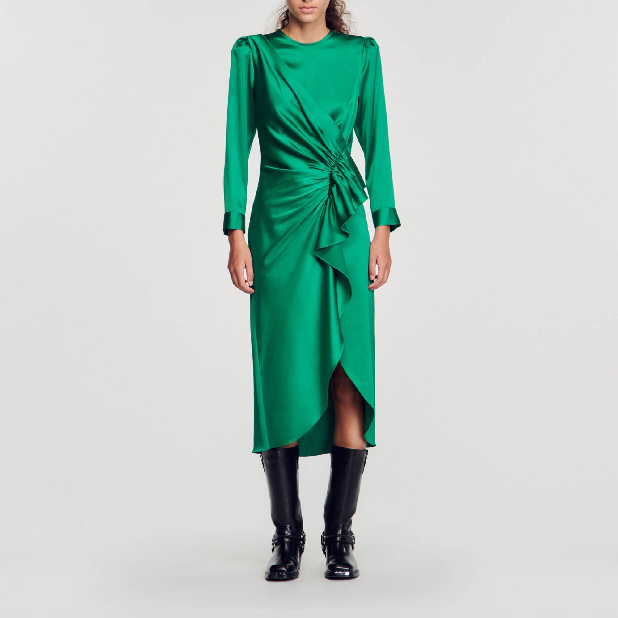 Ruffled satin-effect dress