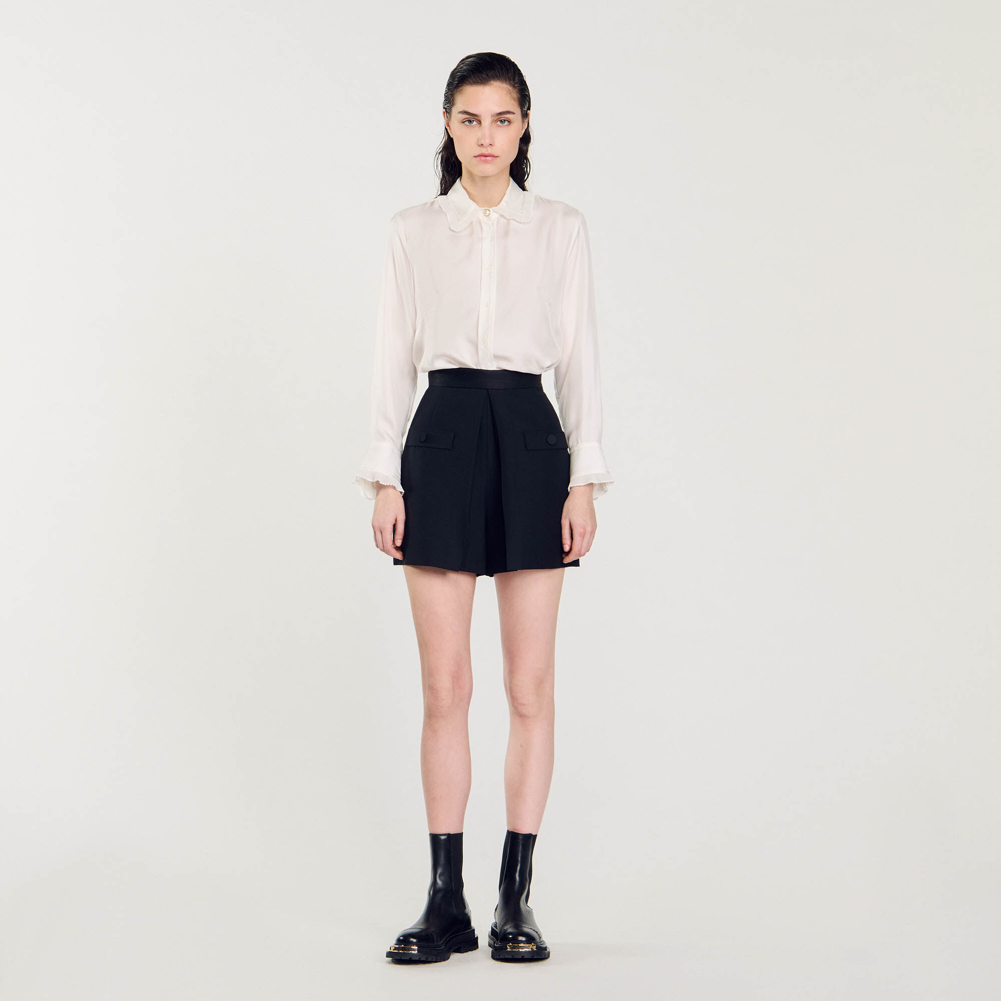SANDRO raw-cut technical-jersey shorts - Grey