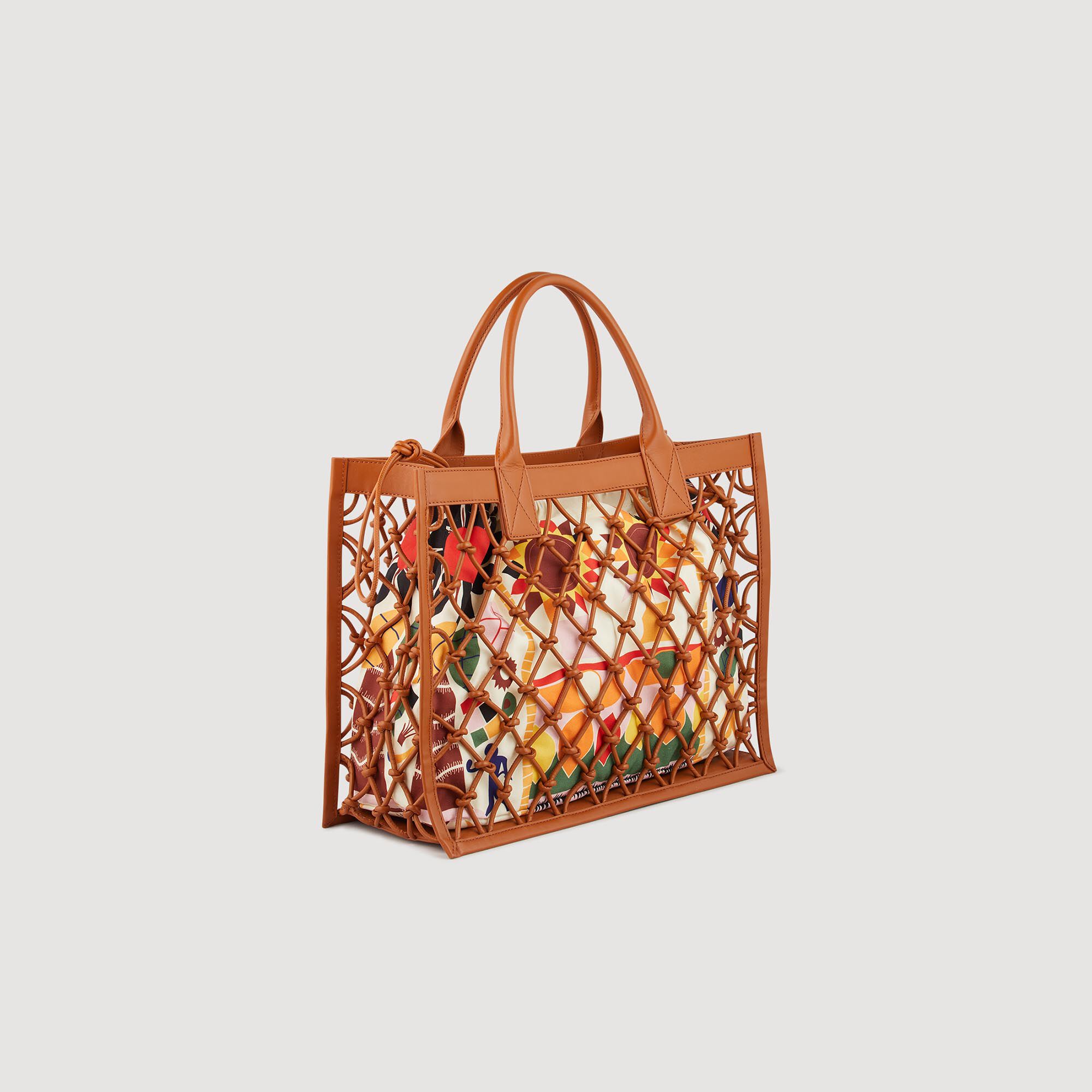 Lace-up leather Kasbah tote bag Natural | Sandro Paris