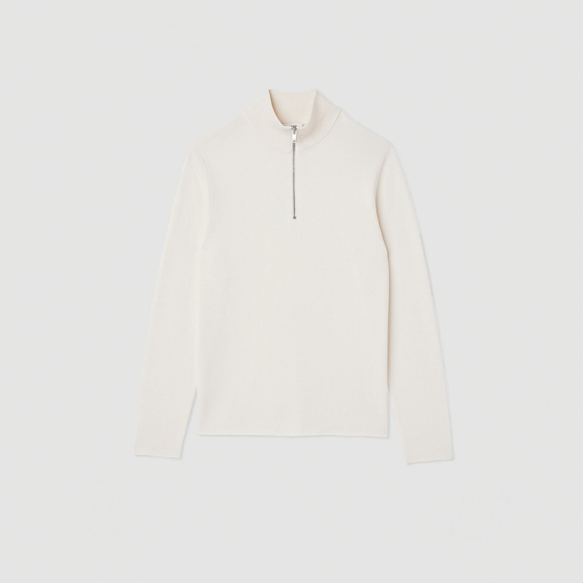 Wool sweater with zipped collar