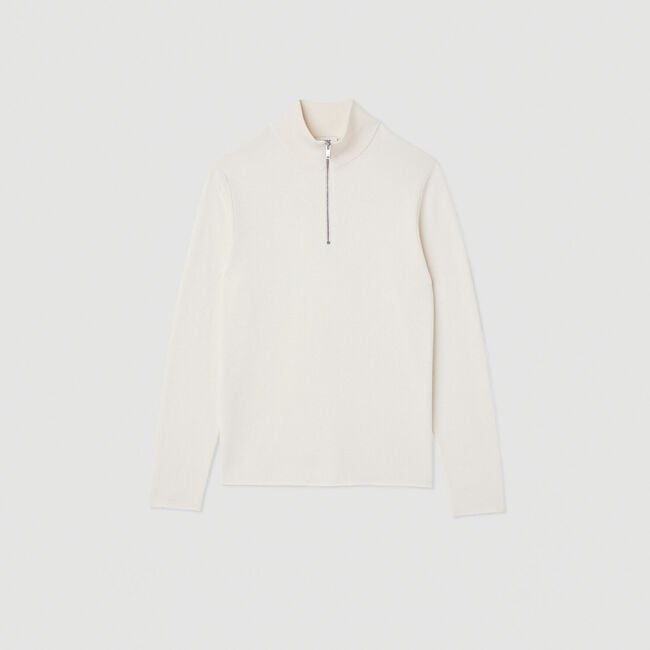 Wool sweater with zipped collar