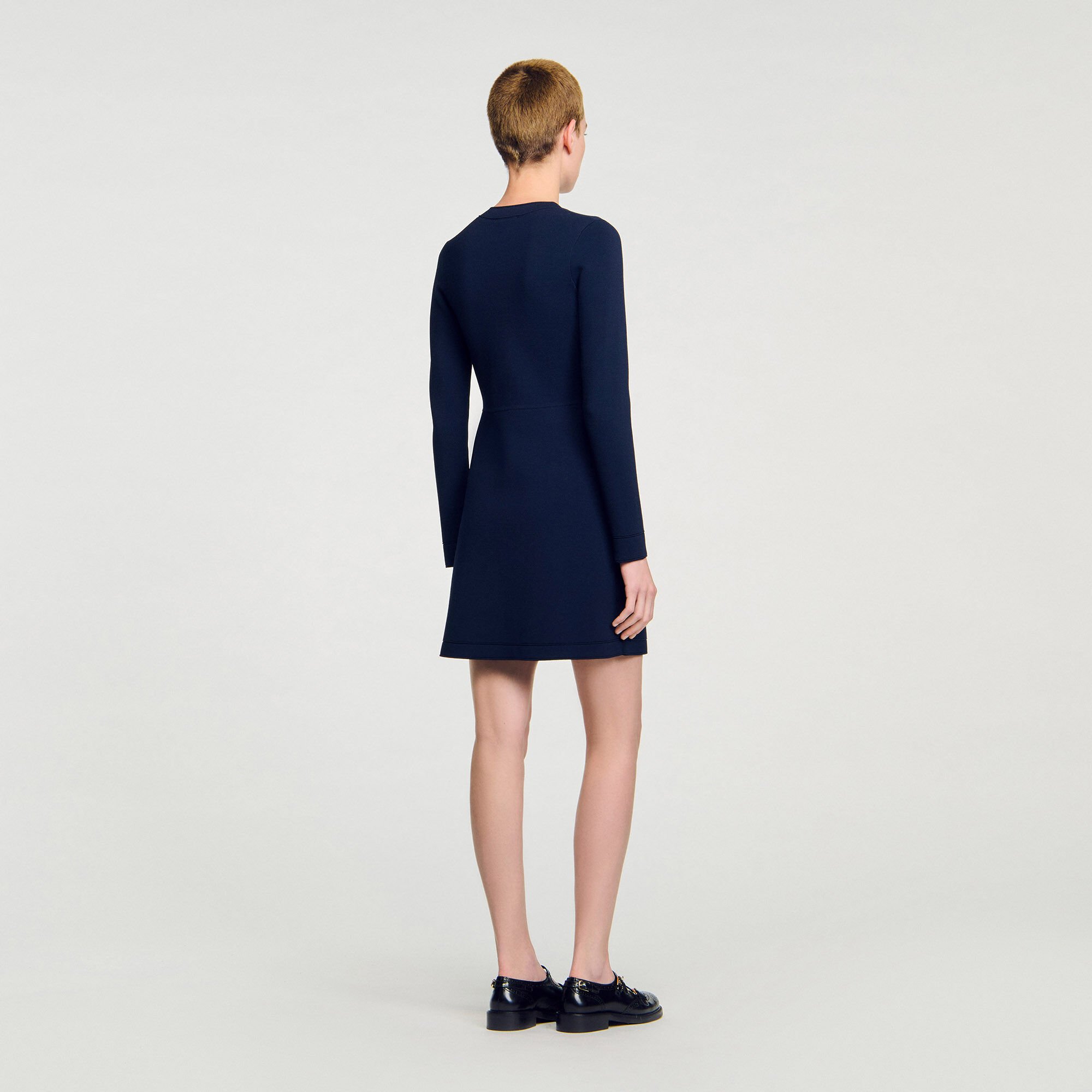 Mini button-up knit dress blue For Women | Sandro Paris