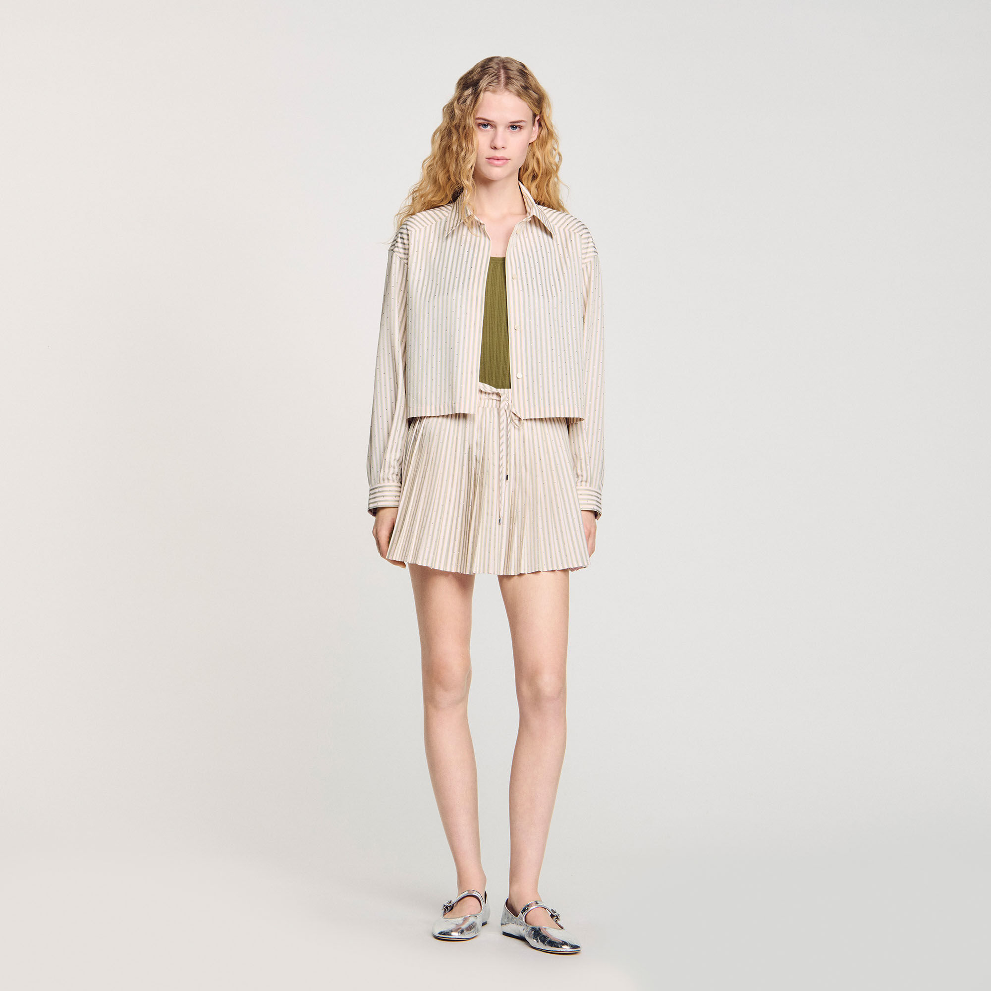 Striped rhinestone shirt pink For Women | Sandro Paris