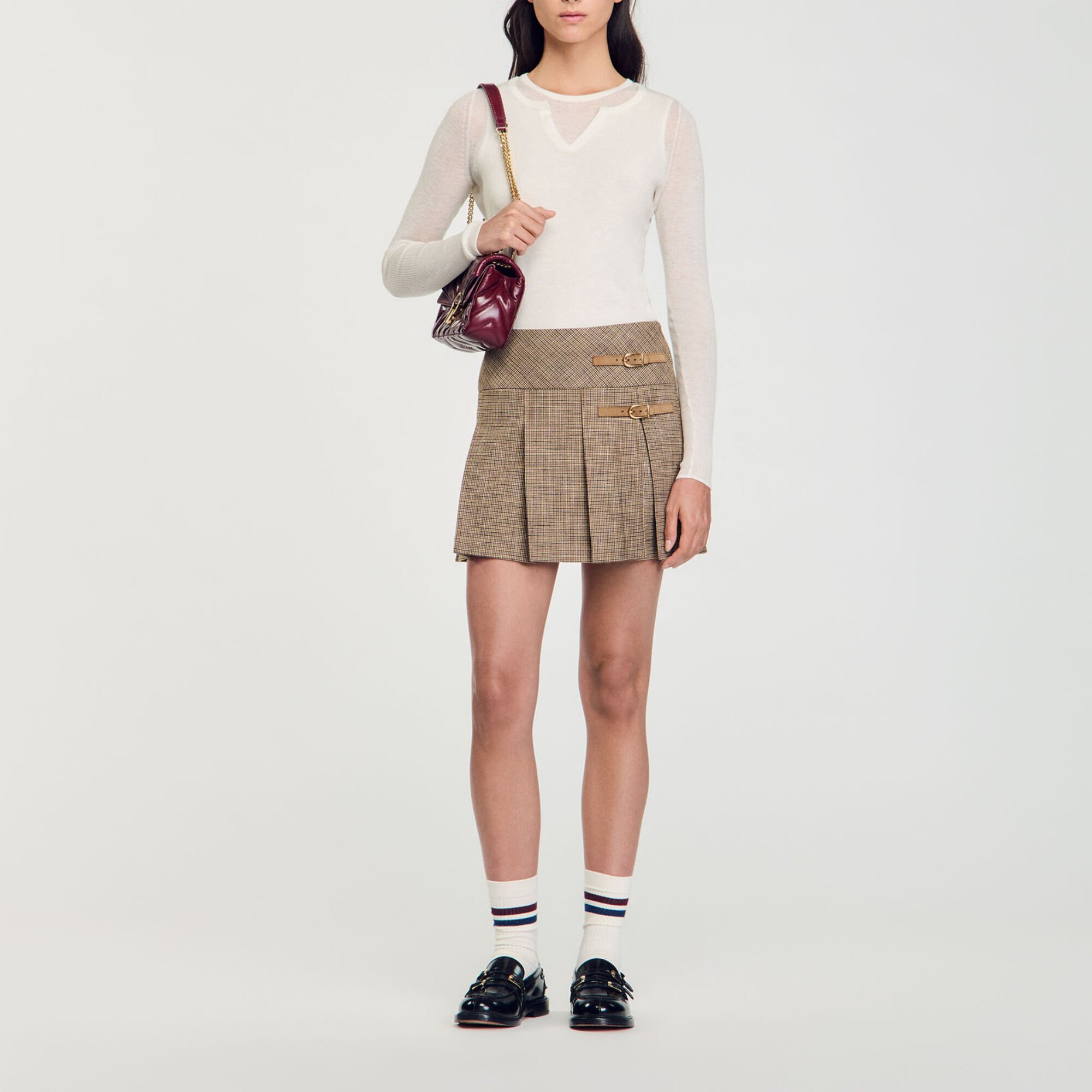 Pleated micro houndstooth skirt