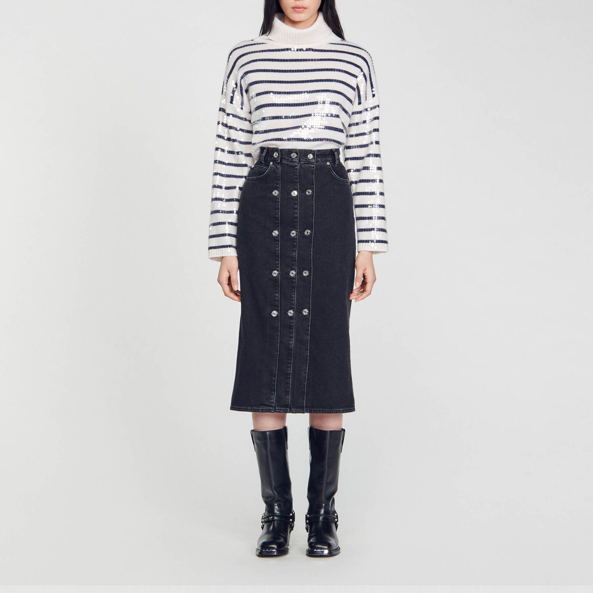 Denim skirt black / gray For Women | Sandro Paris