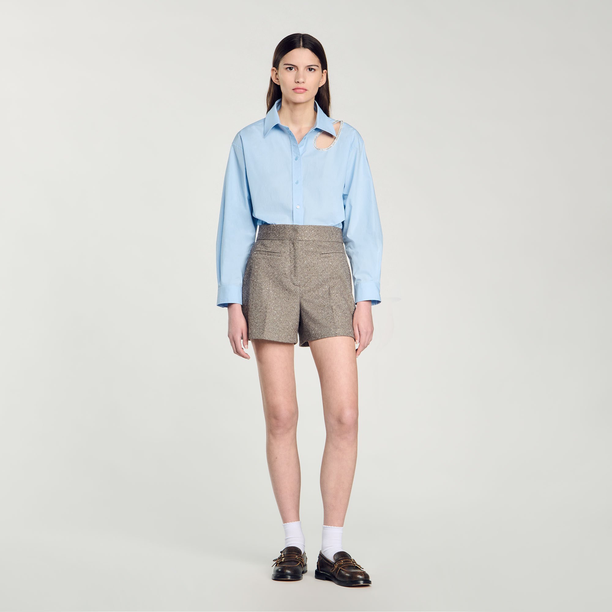 Herringbone shorts with rhinestones