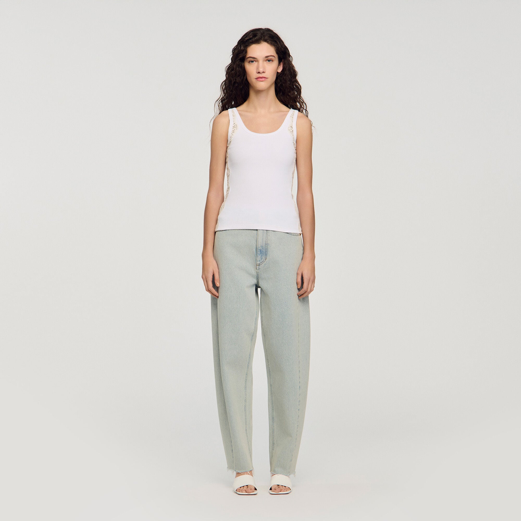 Vest top with lace detail in white for Women | Sandro Paris