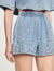 Wide-leg rhinestone denim shorts