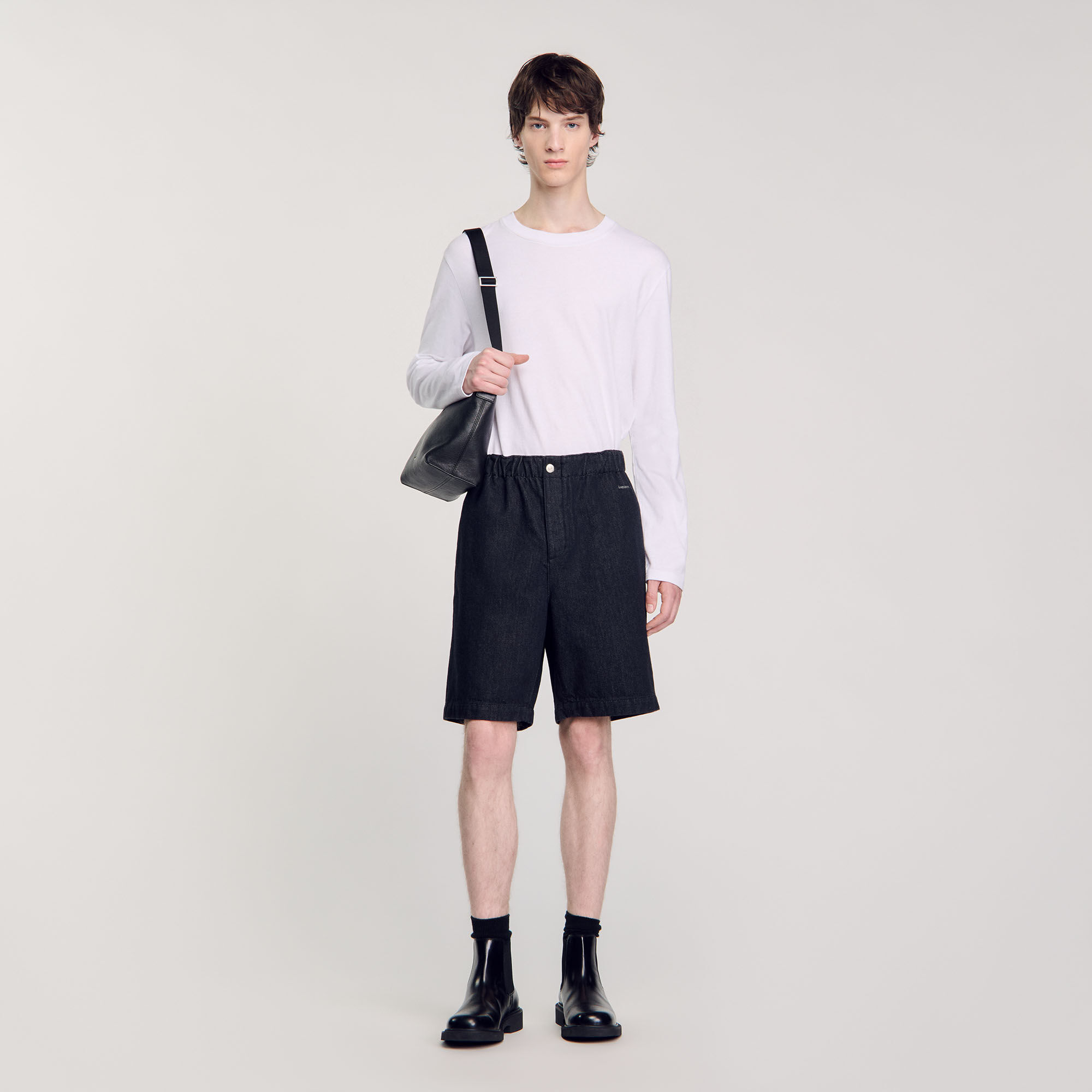 Raw denim Bermuda shorts black / gray for Men | Sandro Paris
