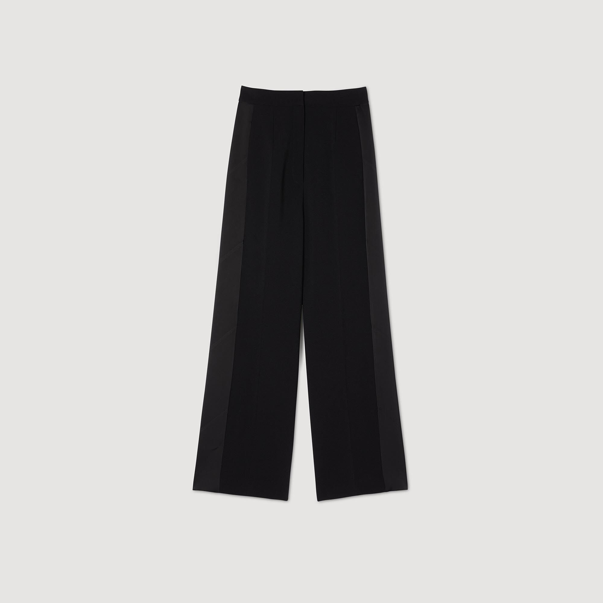 Wide-leg satin side stripe trousers black / gray For Women