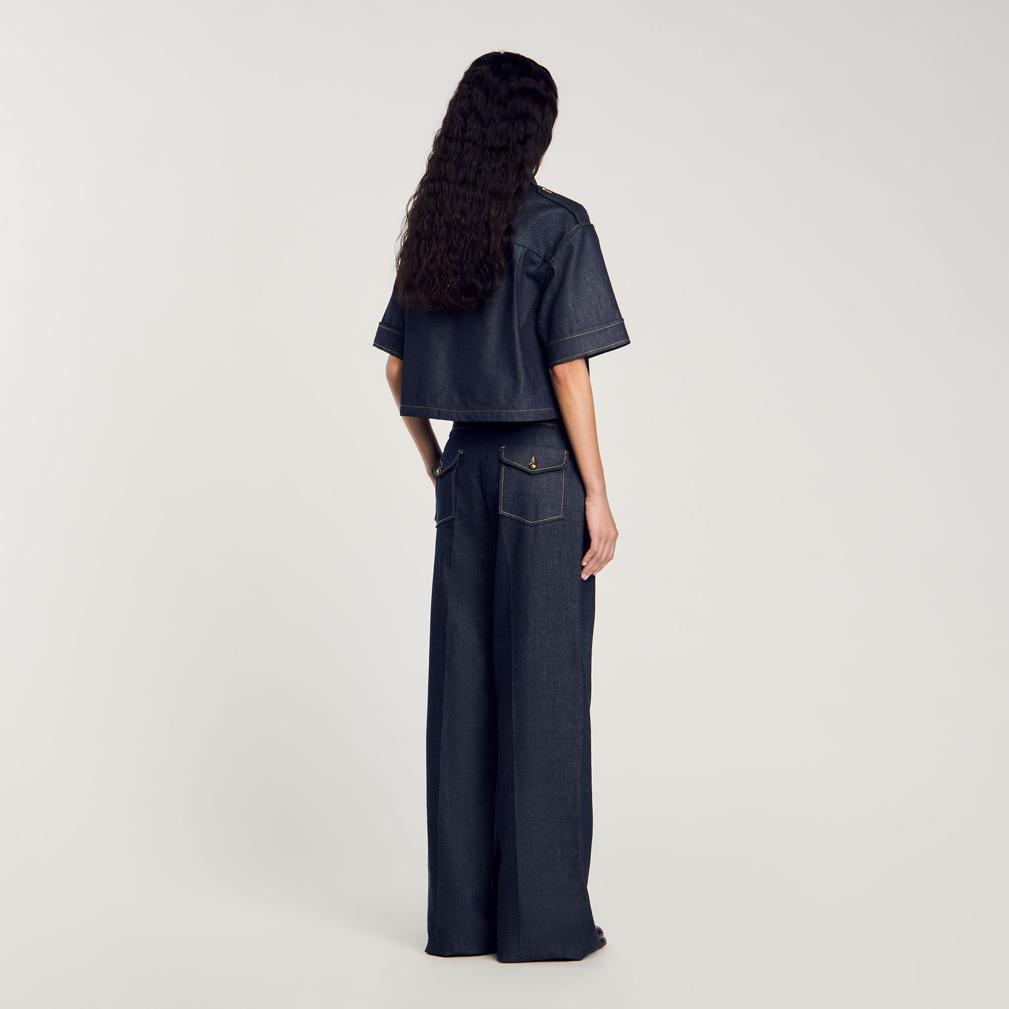 Raw denim wide-leg jeans