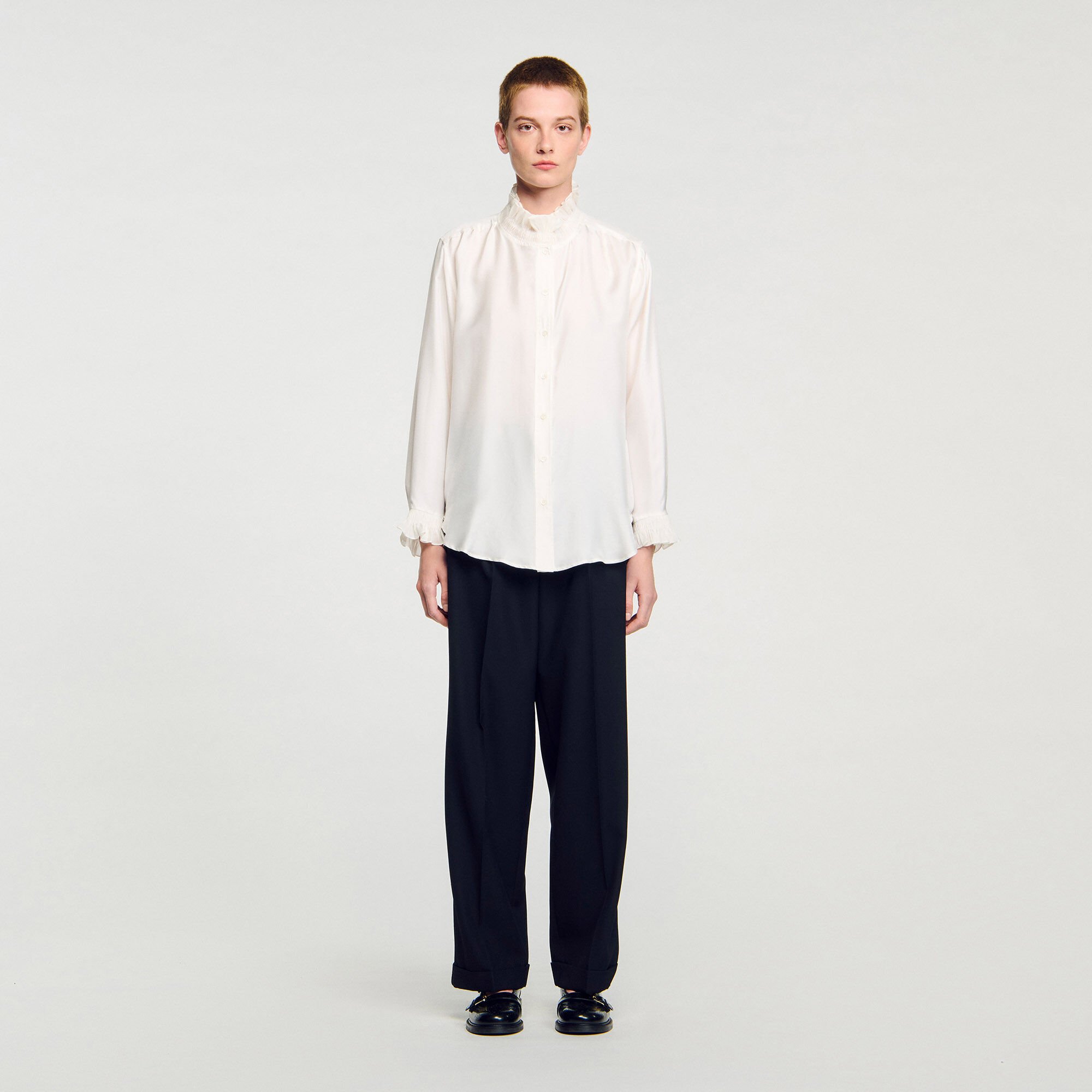 Silk shirt with gathered collar