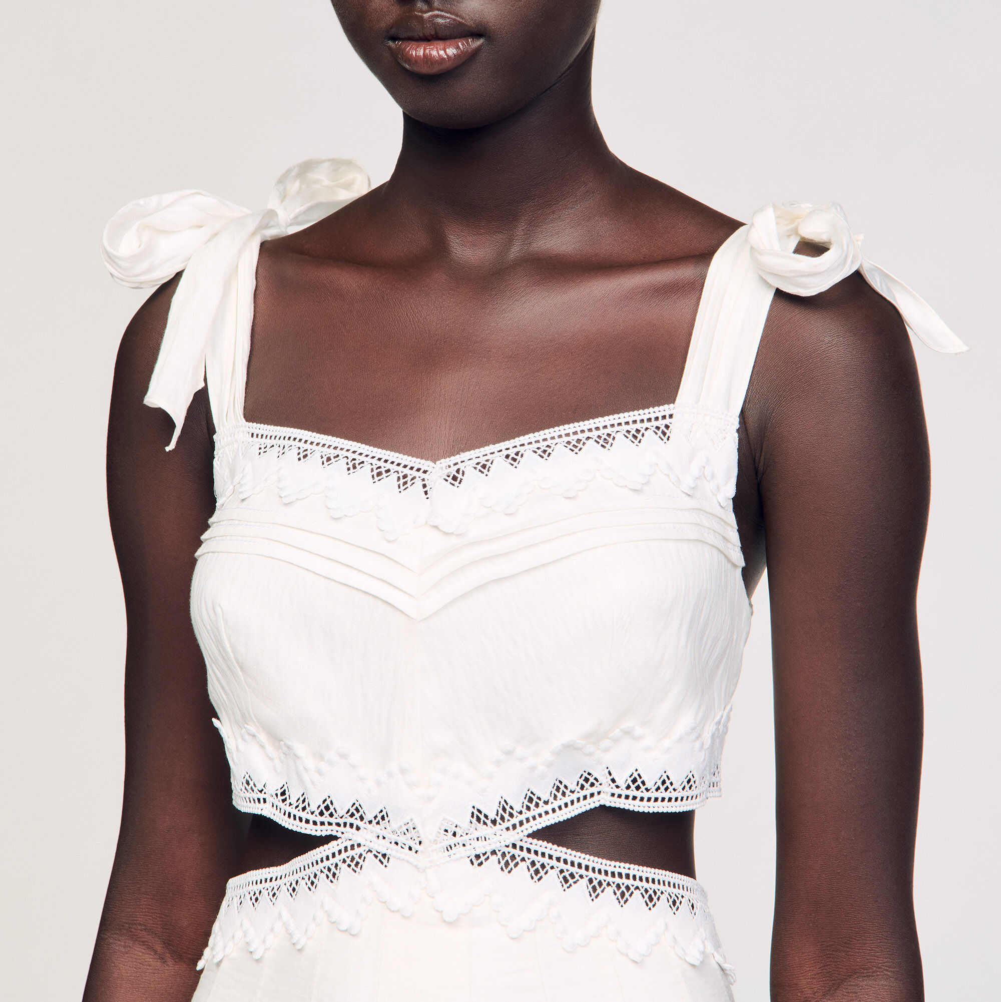 Lace trim maxi dress white / beige For Women | Sandro Paris