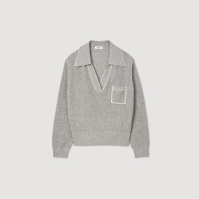 Open polo-collar neck sweater