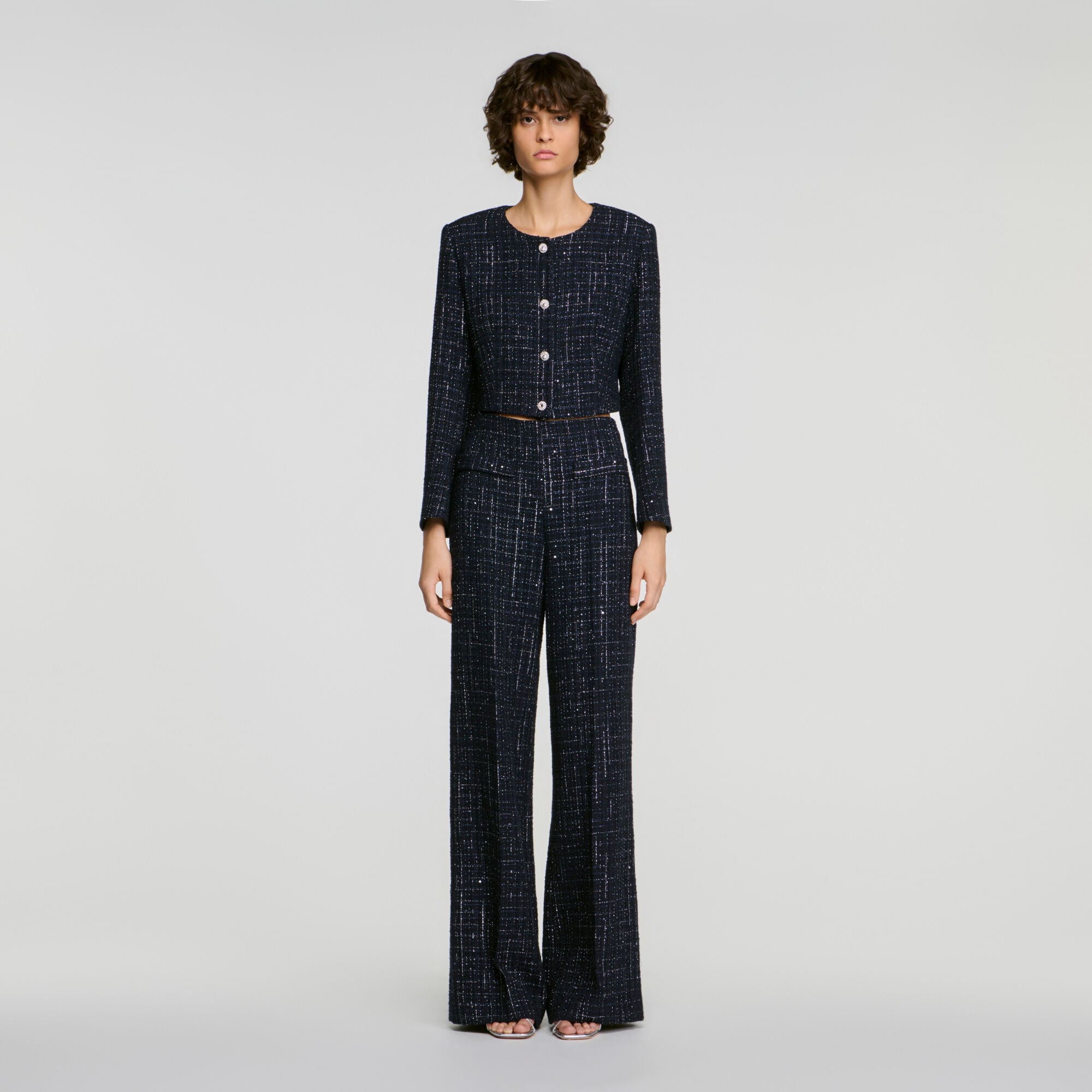 Decorative tweed jacket in Blue for Women | Sandro Paris