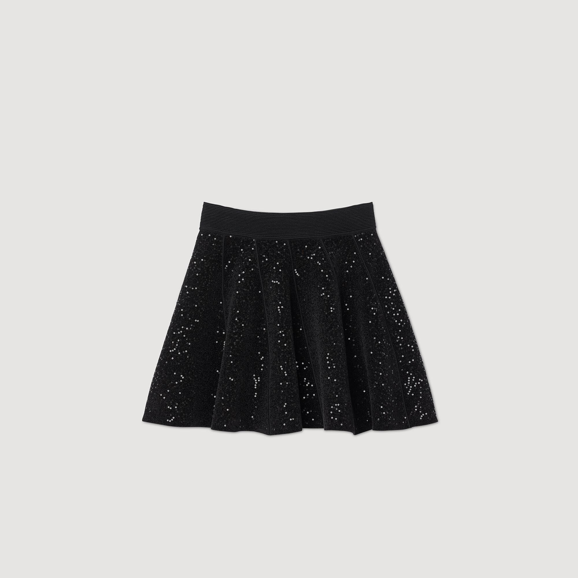 Short sequinned skater skirt black / gray For Women | Sandro