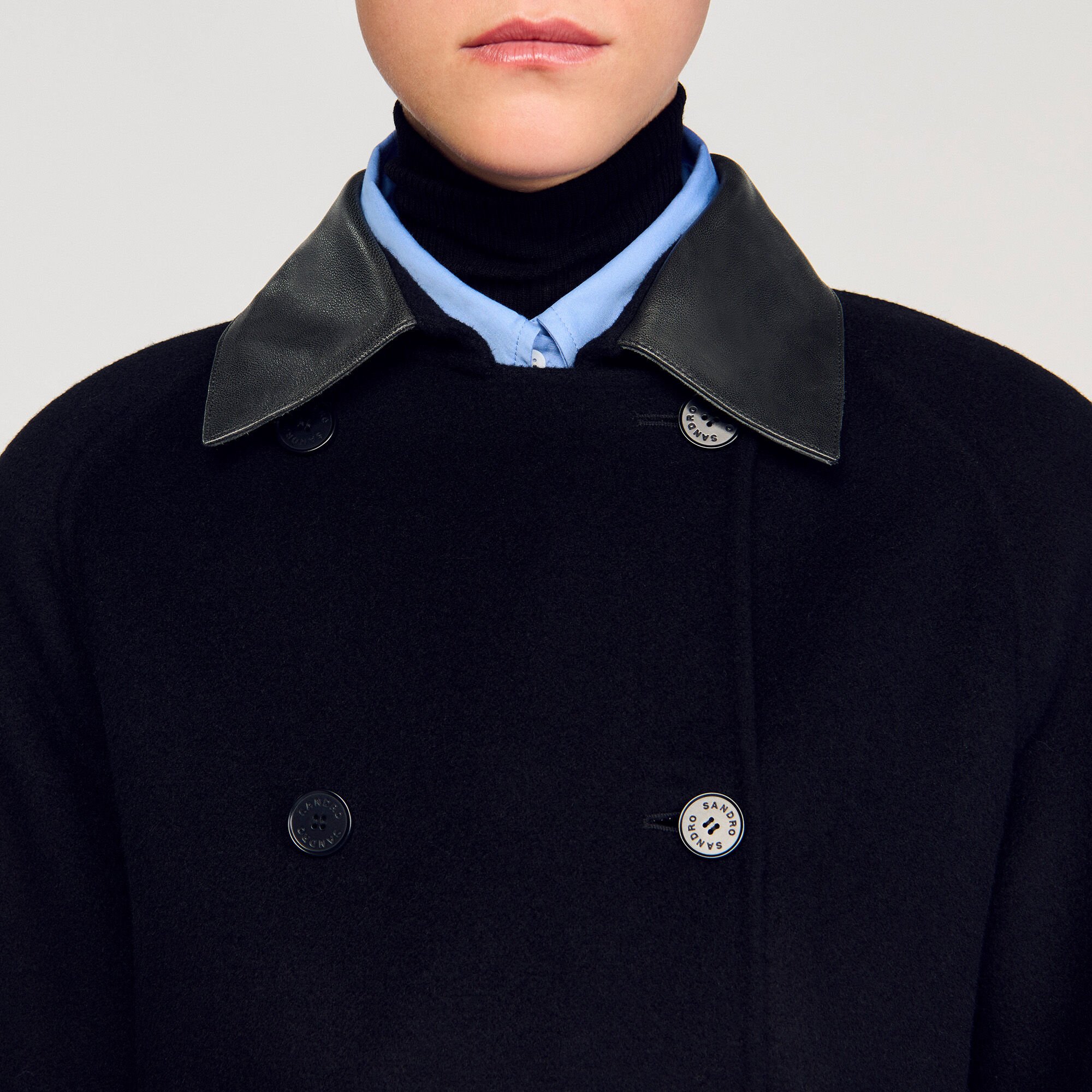 Long wool and leather coat