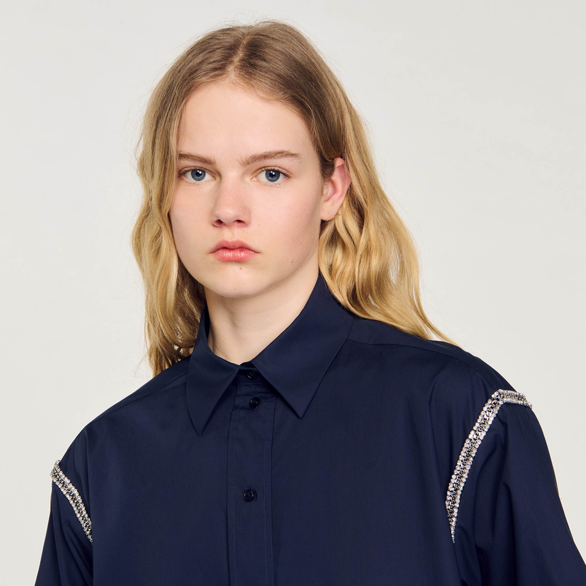 Denim shirt with rhinestones