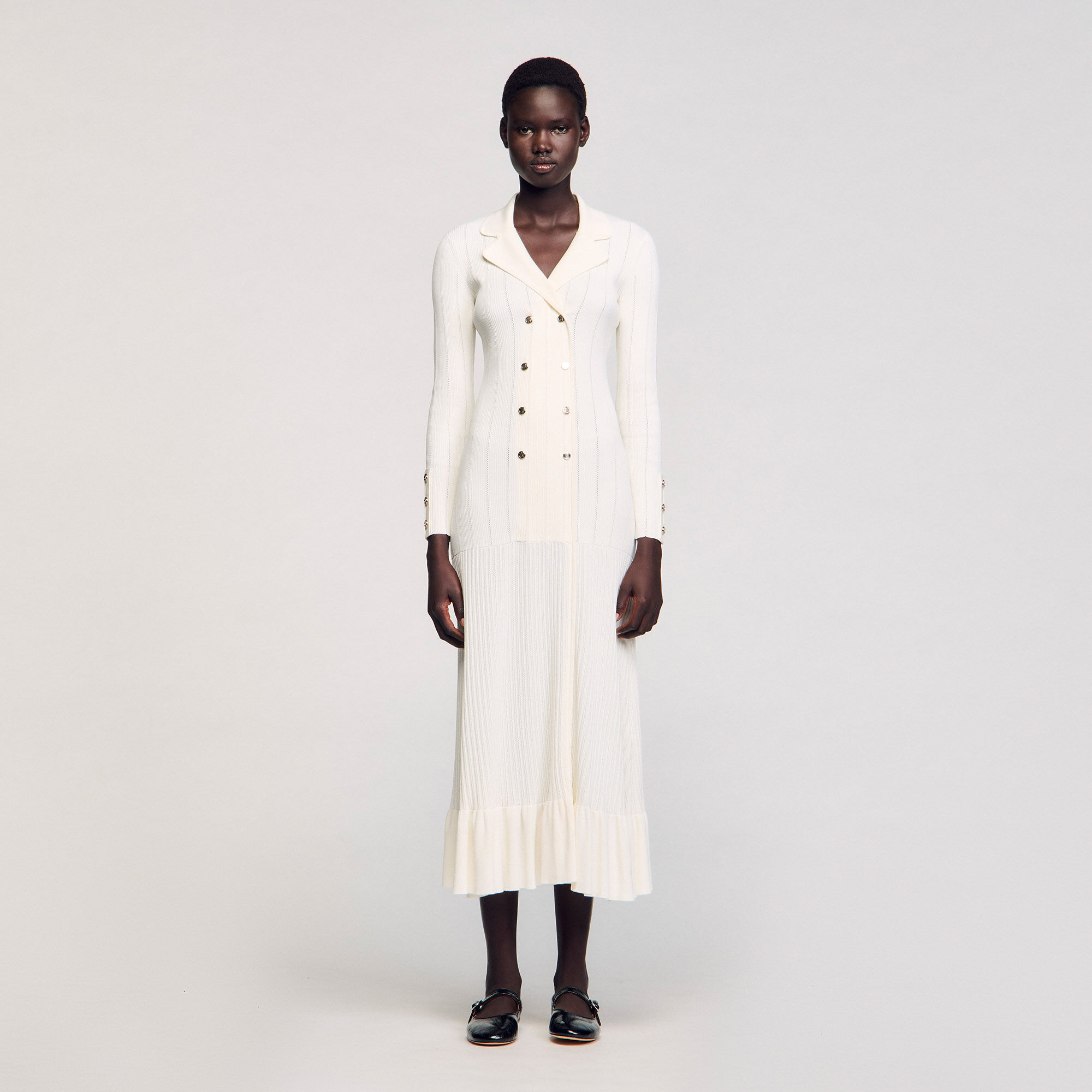 2024AW✨ハーリップトゥ　Montaigne Knit Long Dress Knit maxi dress white / beige For Women | Sandro Paris