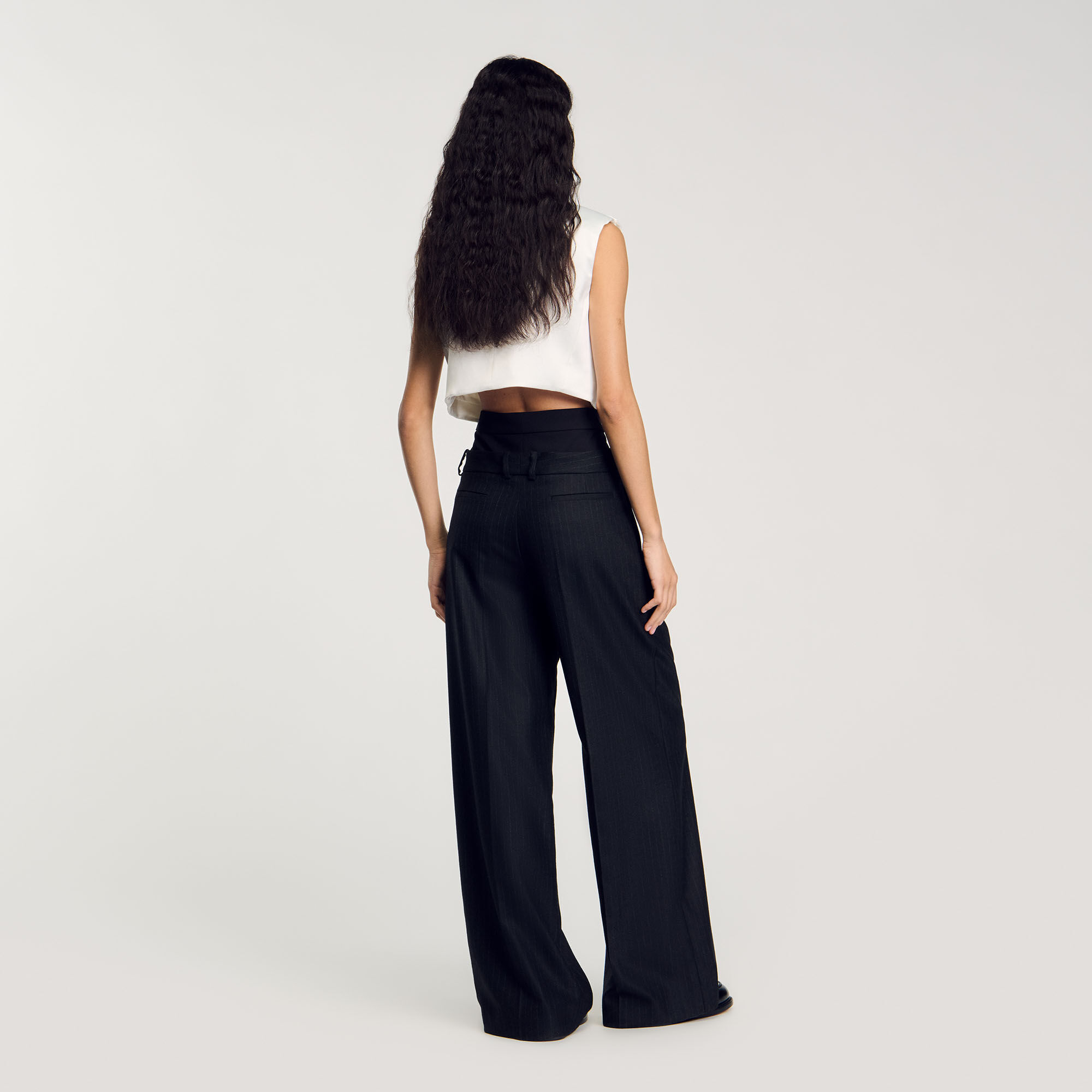 Striped double waistband trousers