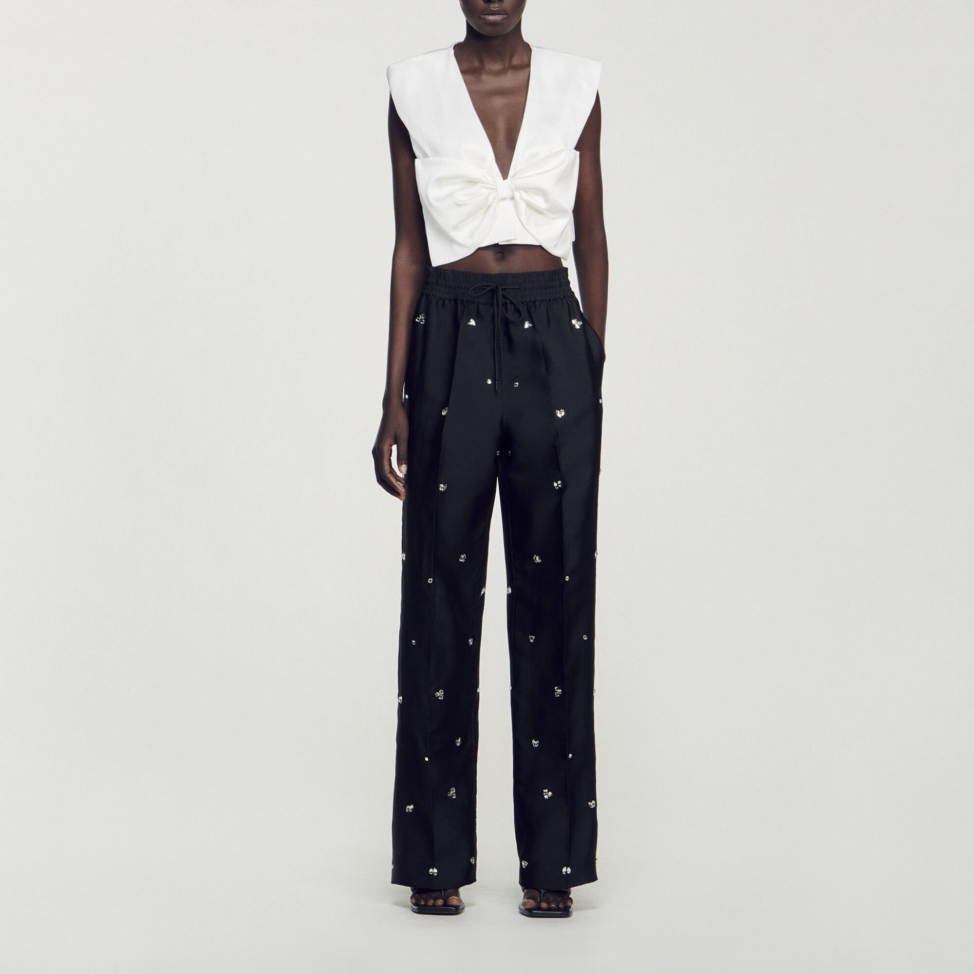 Rhinestone Snow Pants メゾンスペシャル　36 Rhinestone trousers black / gray For Women | Sandro Paris