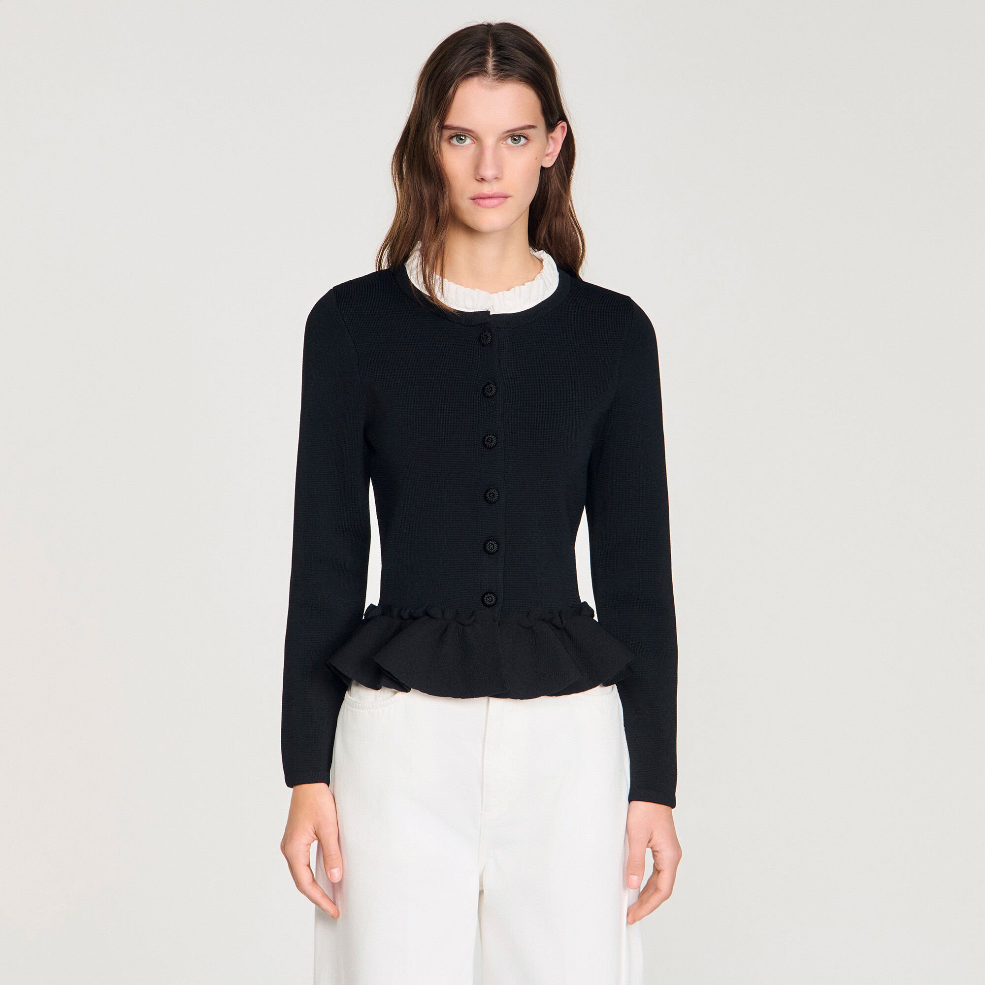 Removable collar peplum cardigan