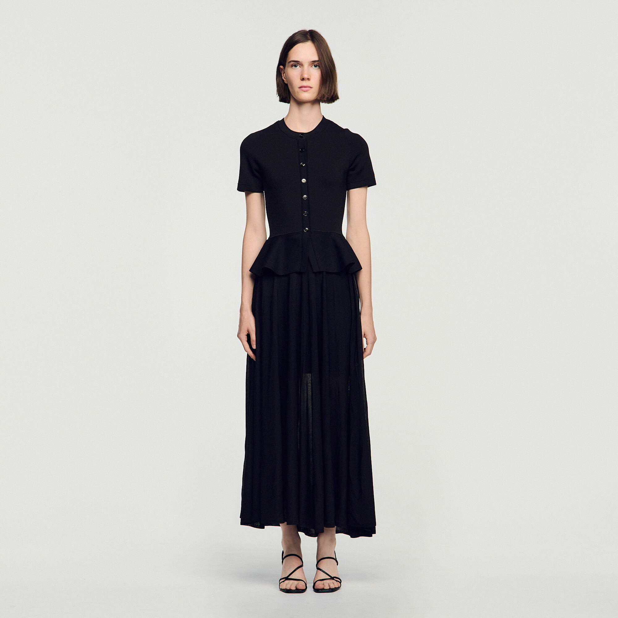 Peplum knit maxi dress in Black for Women | Sandro Paris