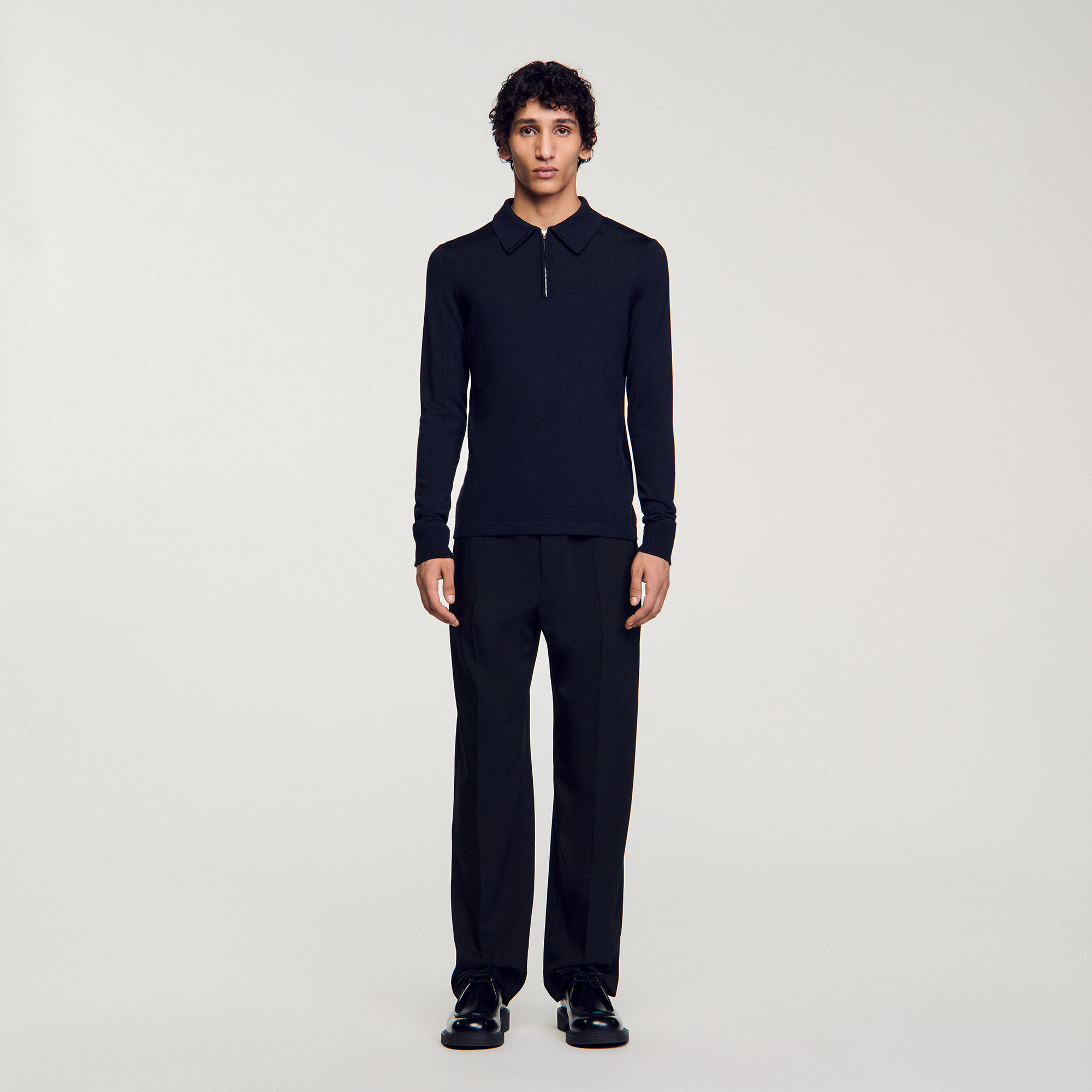 Knitted polo sweater blue for Men Sandro Paris