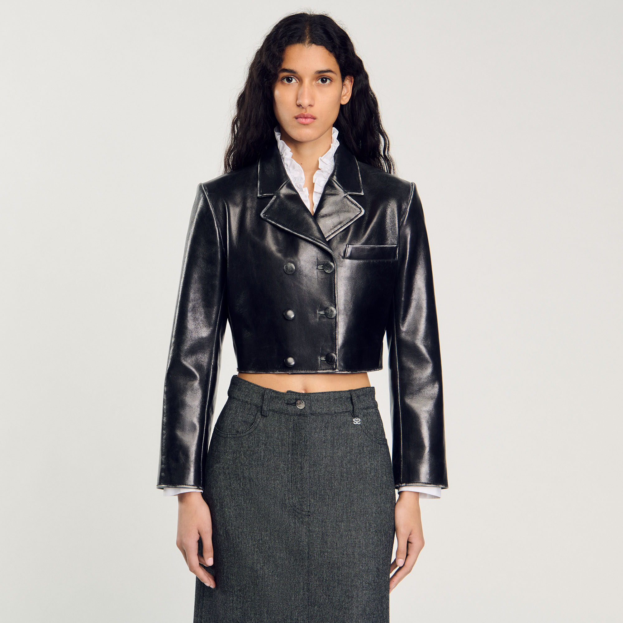 Cropped leather jacket