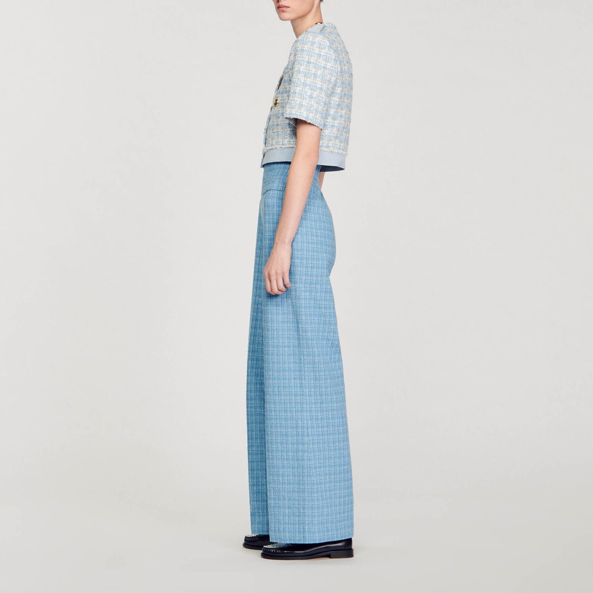 Wide-leg tweed trousers