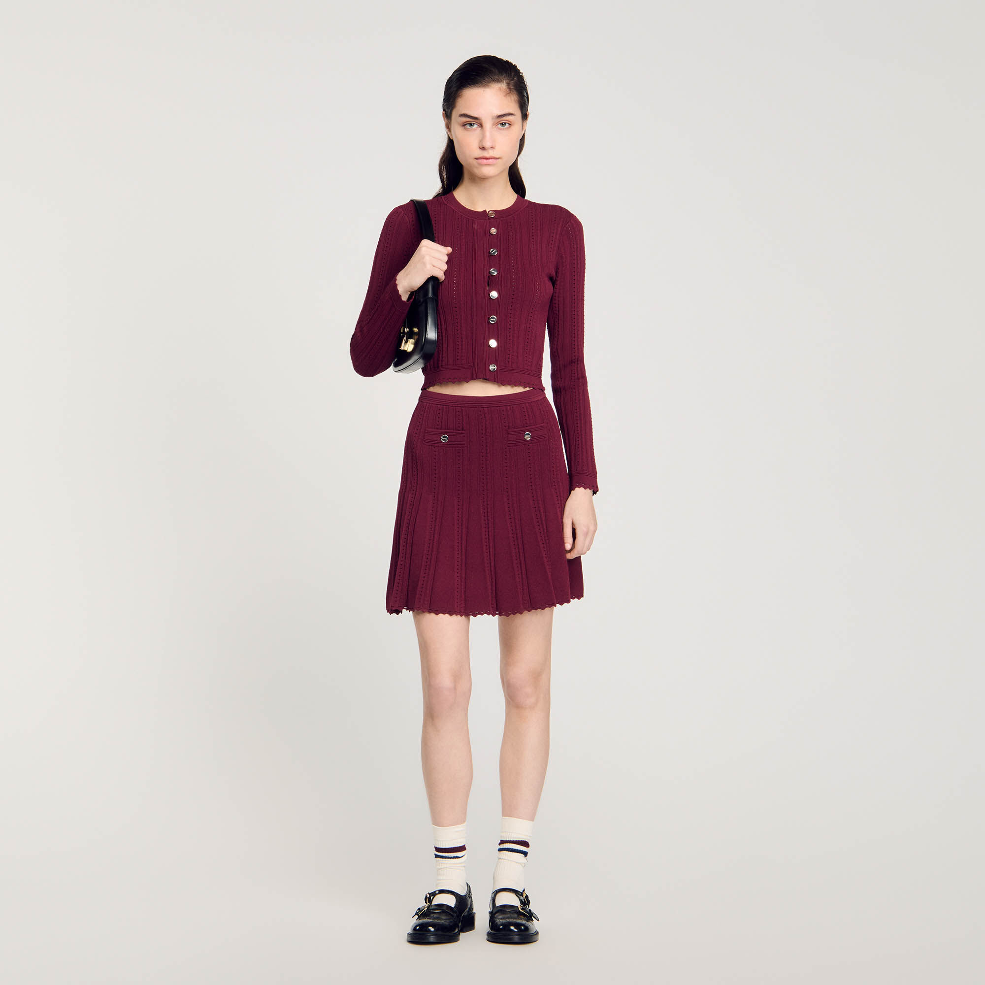 Cable knit cardigan red For Women | Sandro Paris