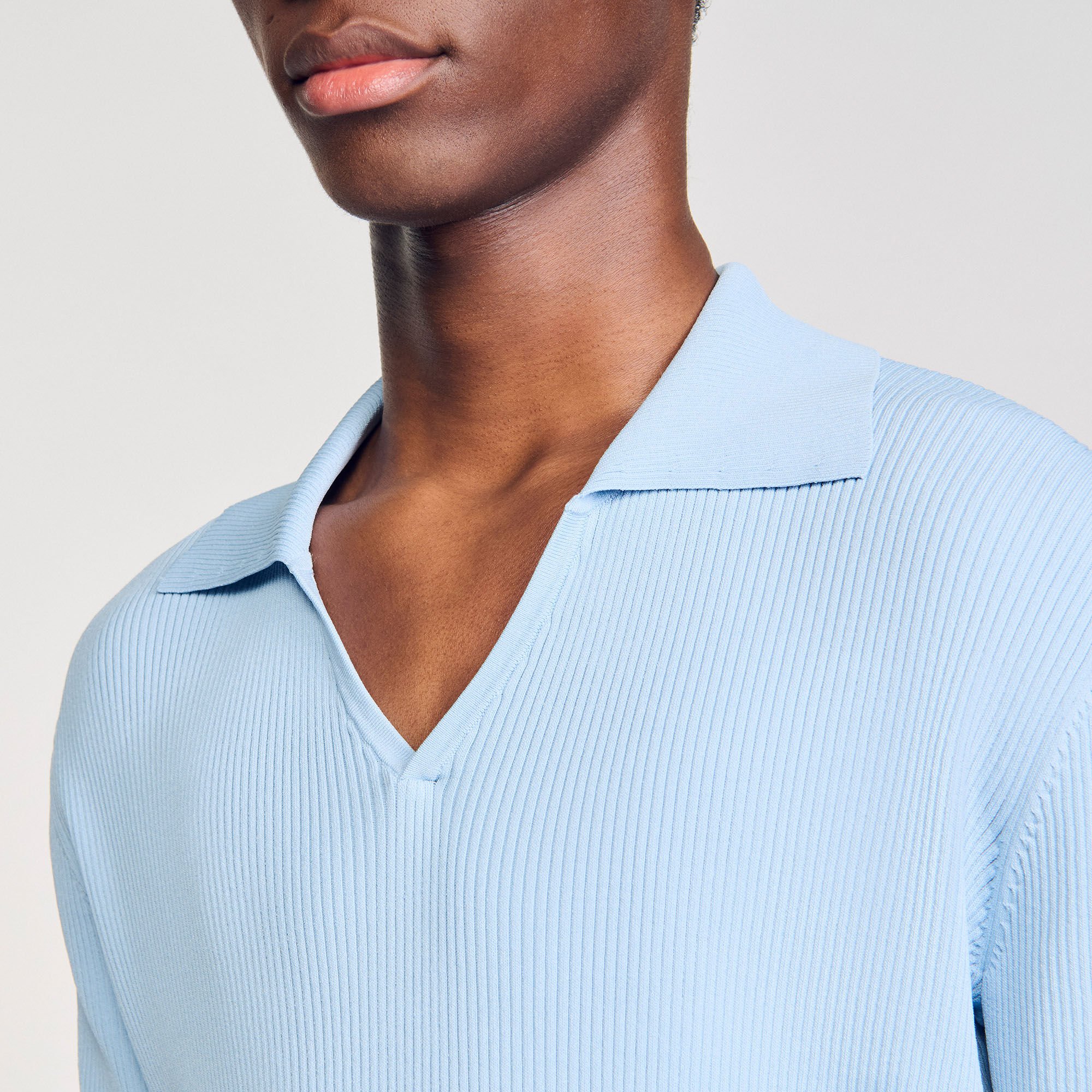 Rib knit polo shirt