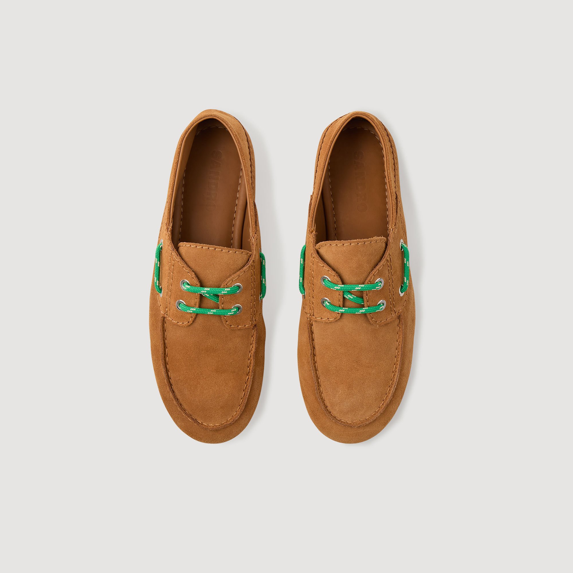 Suede boat shoe loafers white / beige For Women | Sandro Paris