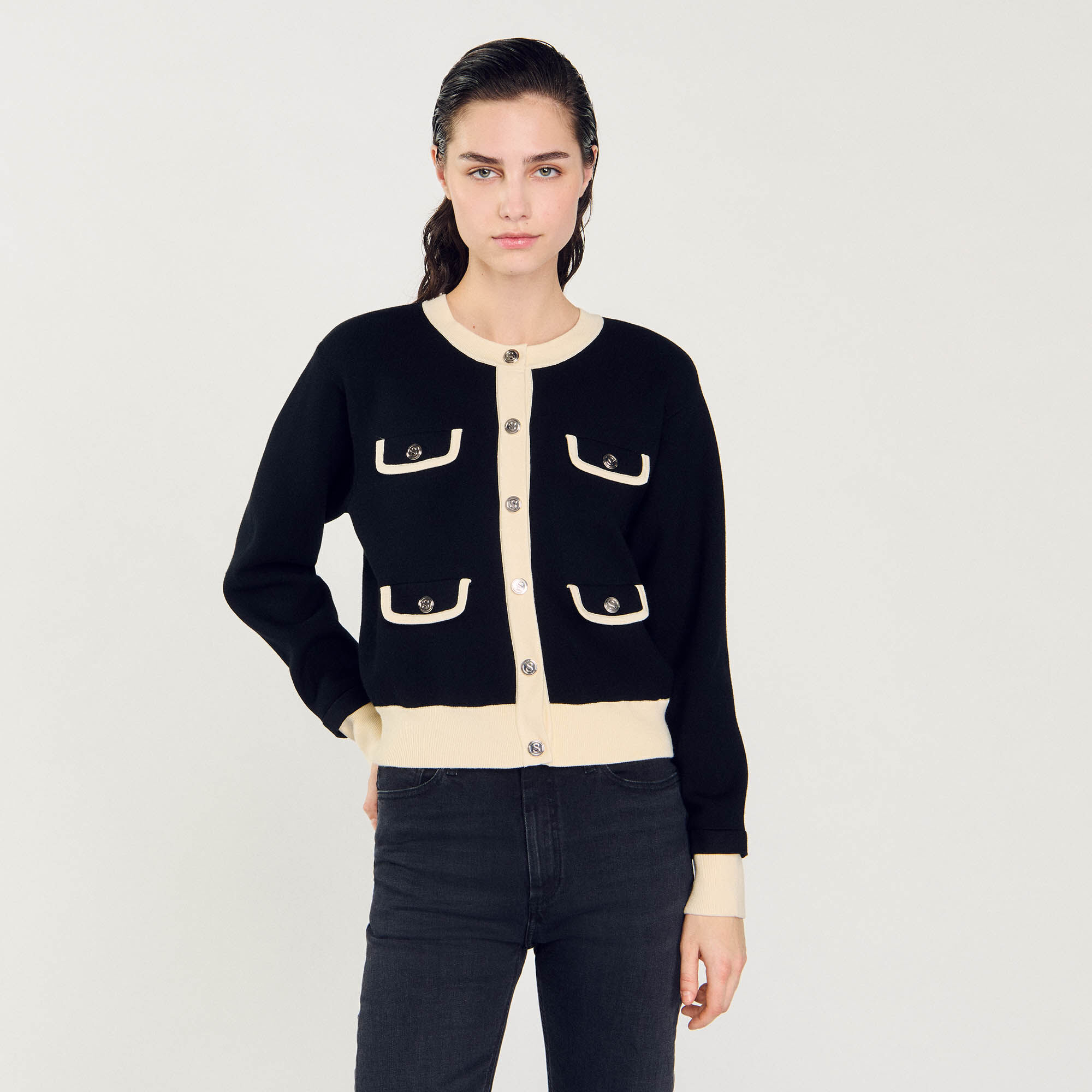 Two-tone cardigan with buttons
