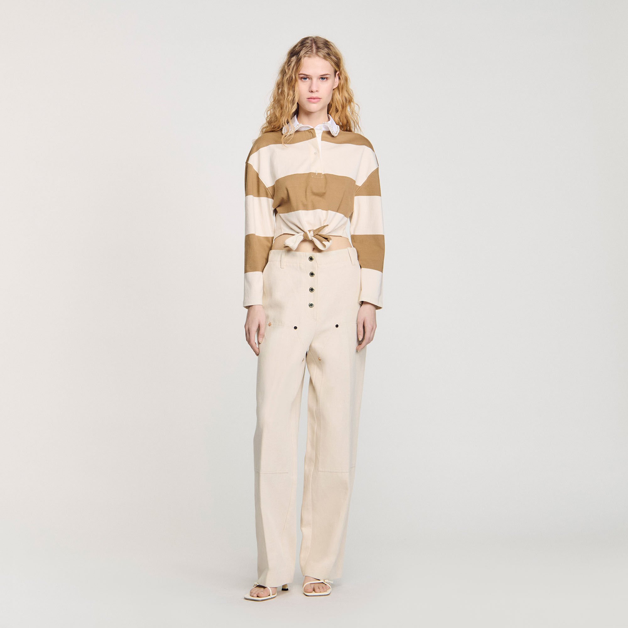 Striped polo-neck T-shirt