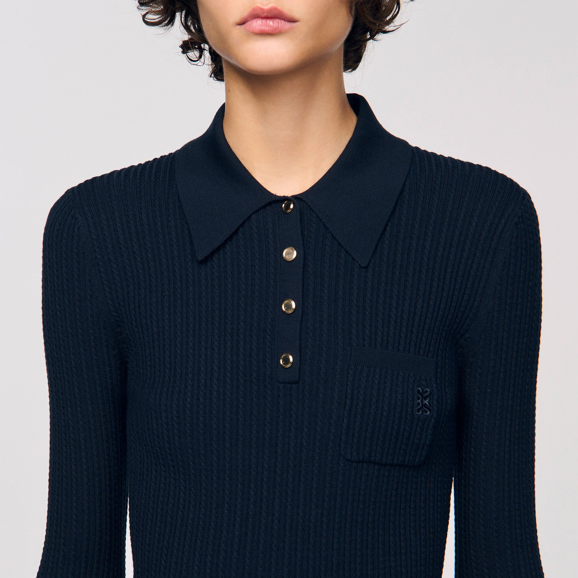 Cable knit polo sweater