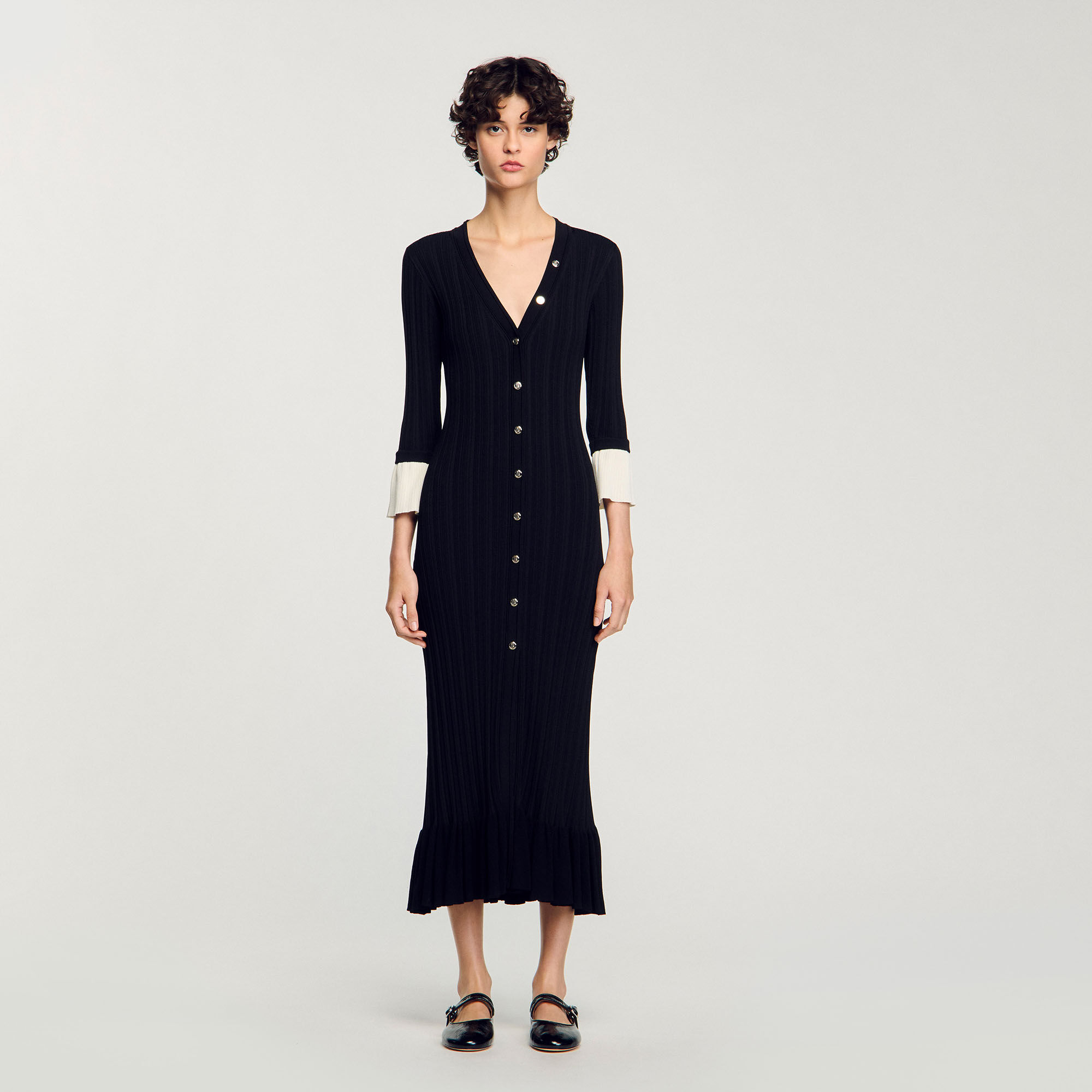 今季一番 Two-tone knit maxi dress black / gray For Women | Sandro Paris ニット/セーター