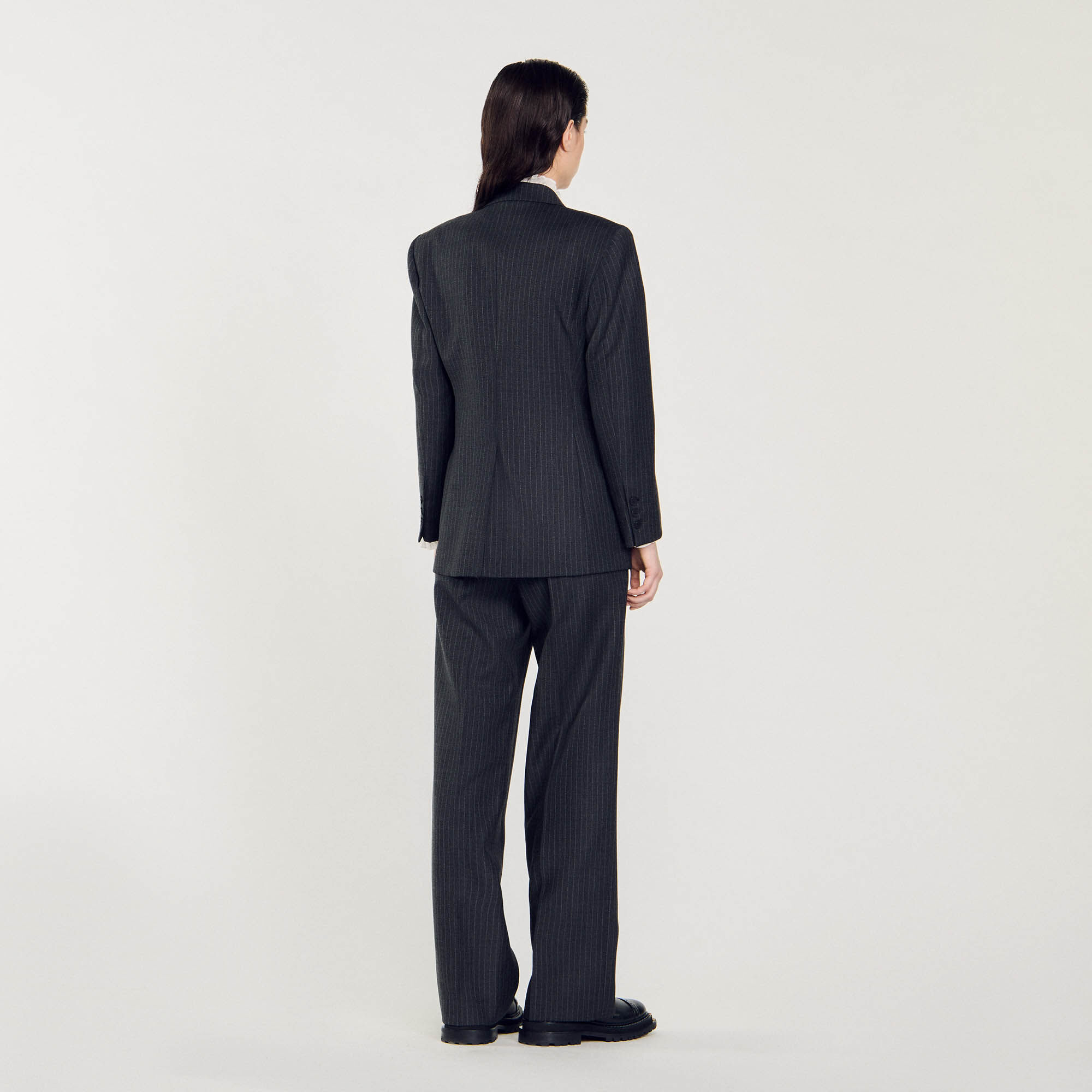 Stripped suit jacket black / gray For Women | Sandro Paris