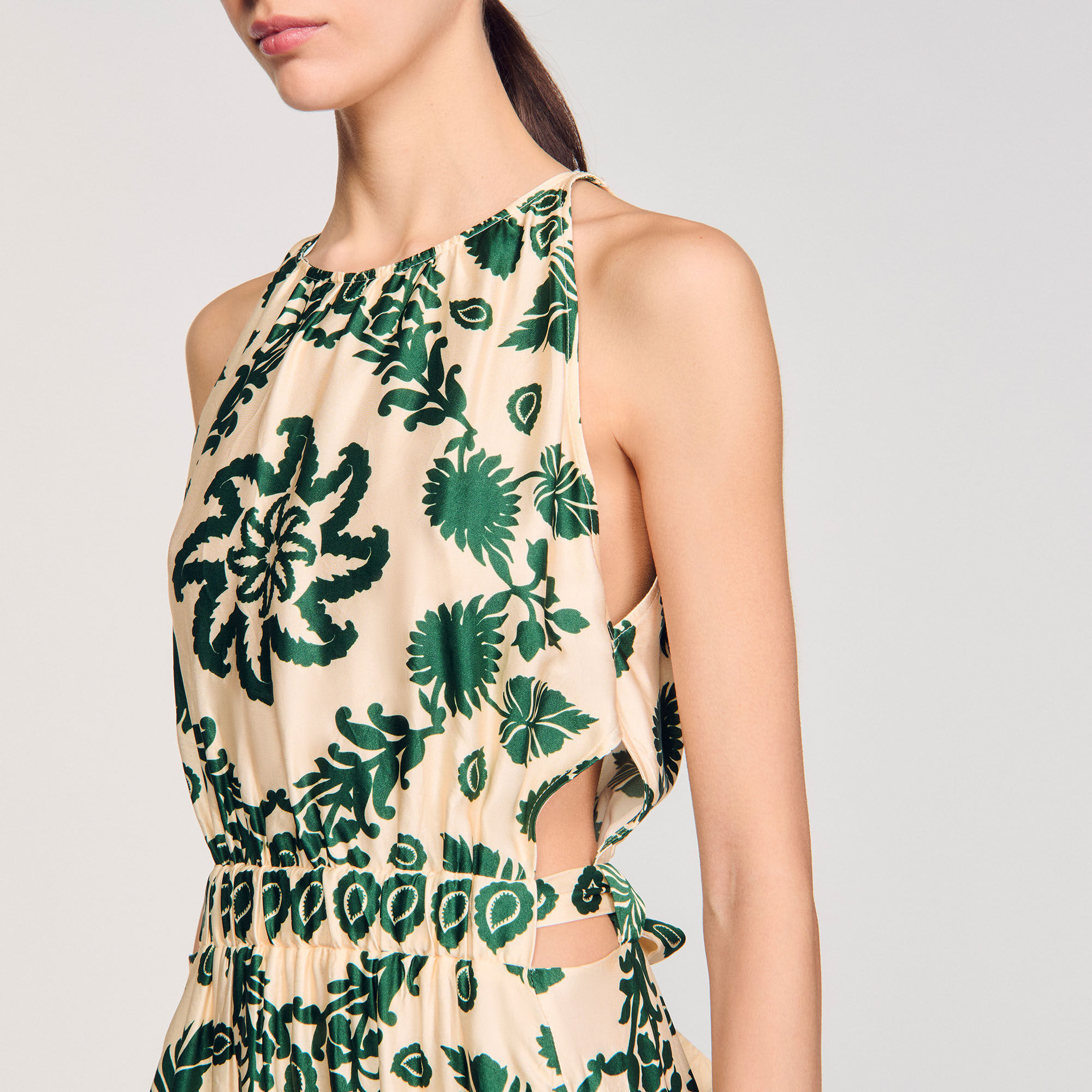 Leaf print maxi dress white / beige For Women | Sandro Paris