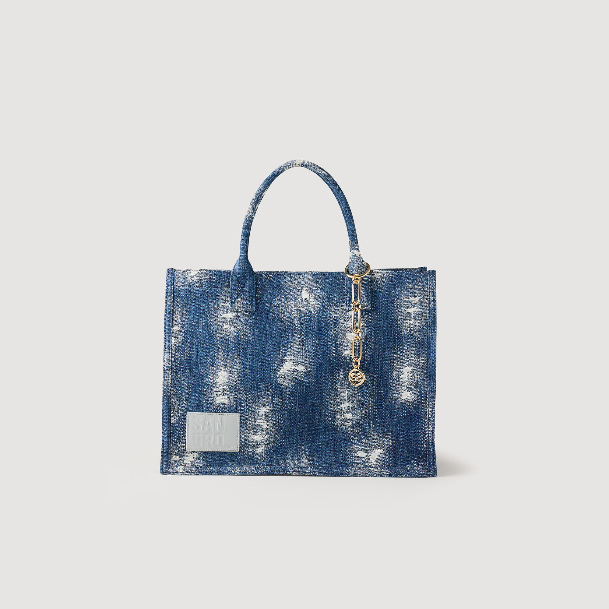 【SANDRO】Yza ブレードラフィア チェーンバッグ ブルー Raffia YZA bag blue For Women | Sandro Paris