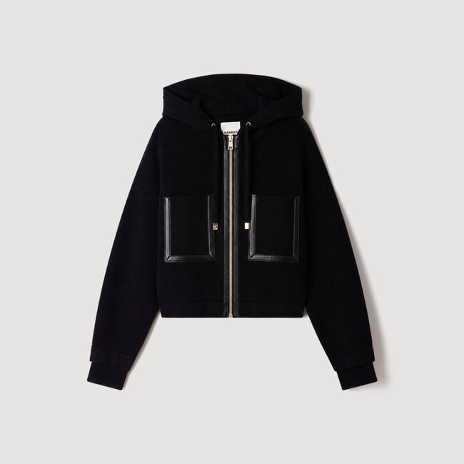 Hooded cardigan with leather trim - Women | Sandro