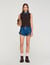 Knit sweater with removable denim collar