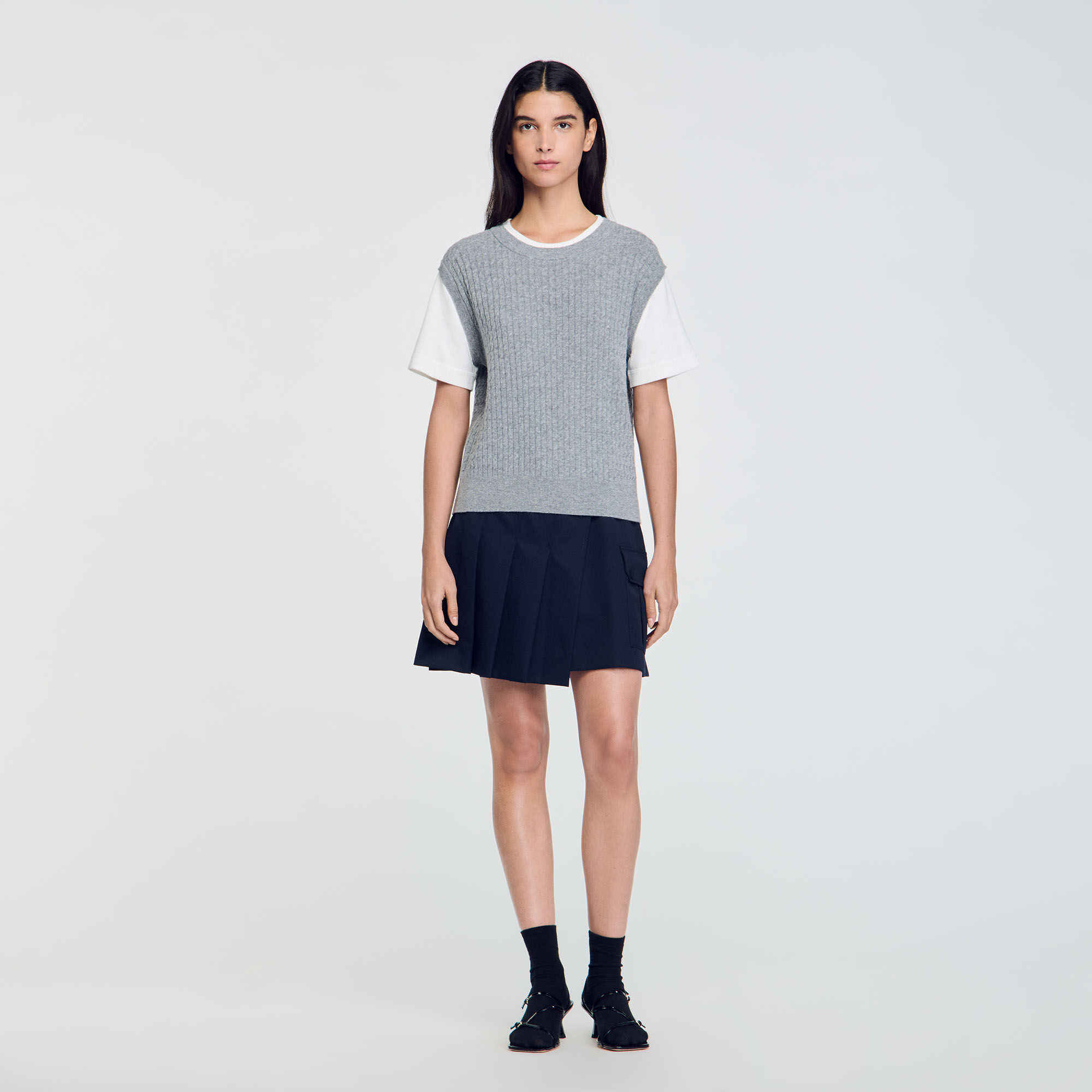 パーティを彩るご馳走や / black Sweater Knit Dual-Material gray Paris Sandro | Women For トップス