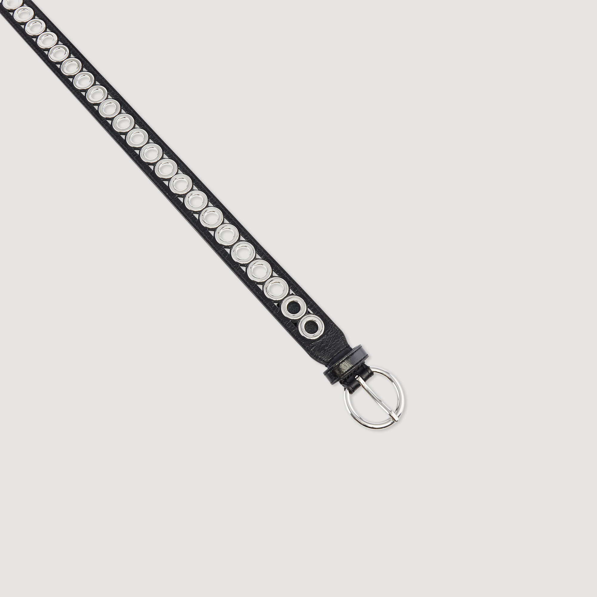 Belt with round buckle and eyelets