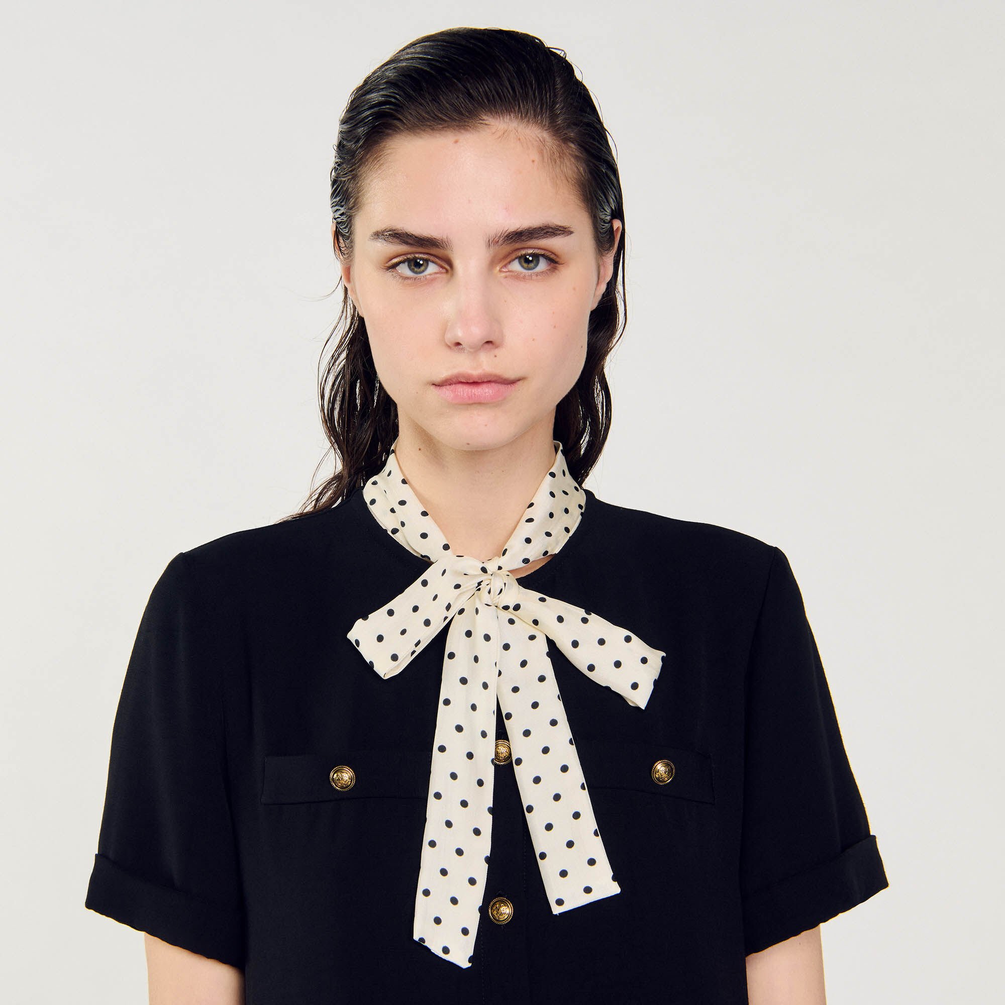 Short dress with polka dot tie