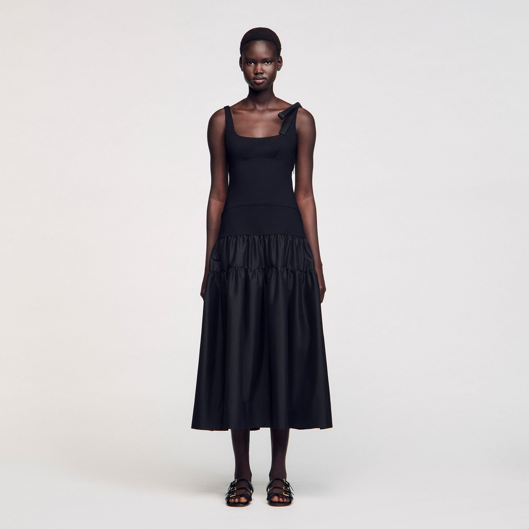 Maxi dual-material dress black / gray For Women | Sandro Paris
